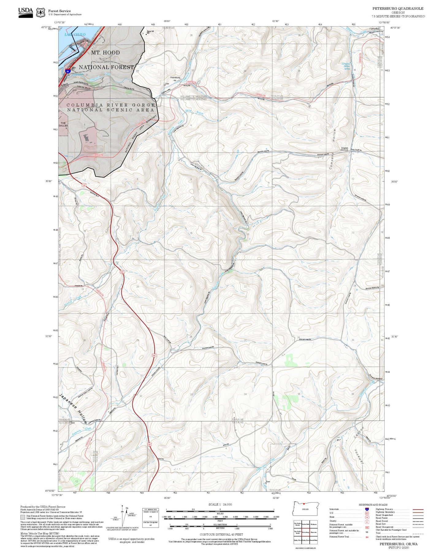 2025 Forest Service Topo Map of Petersburg Oregon