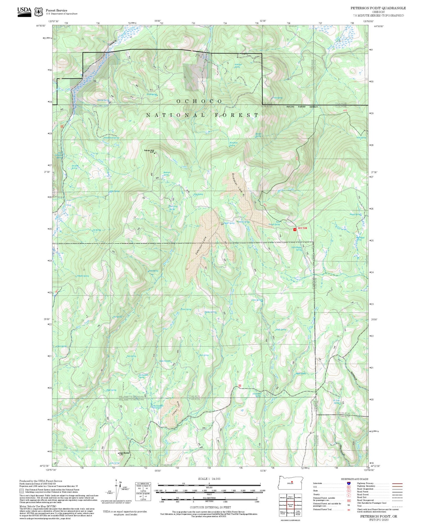 2025 Forest Service Topo Map of Peterson Point Oregon