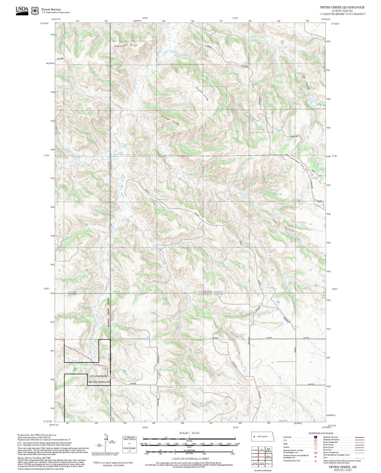 2025 Forest Service Topo Map of Petes Creek North Dakota
