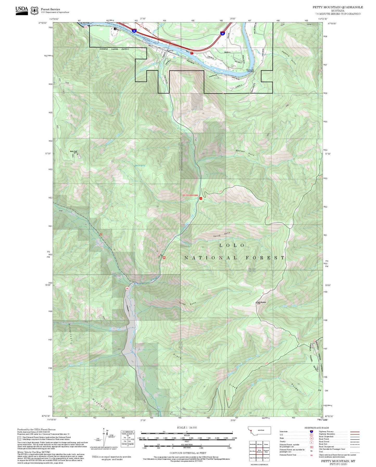 2025 Forest Service Topo Map of Petty Mountain Montana