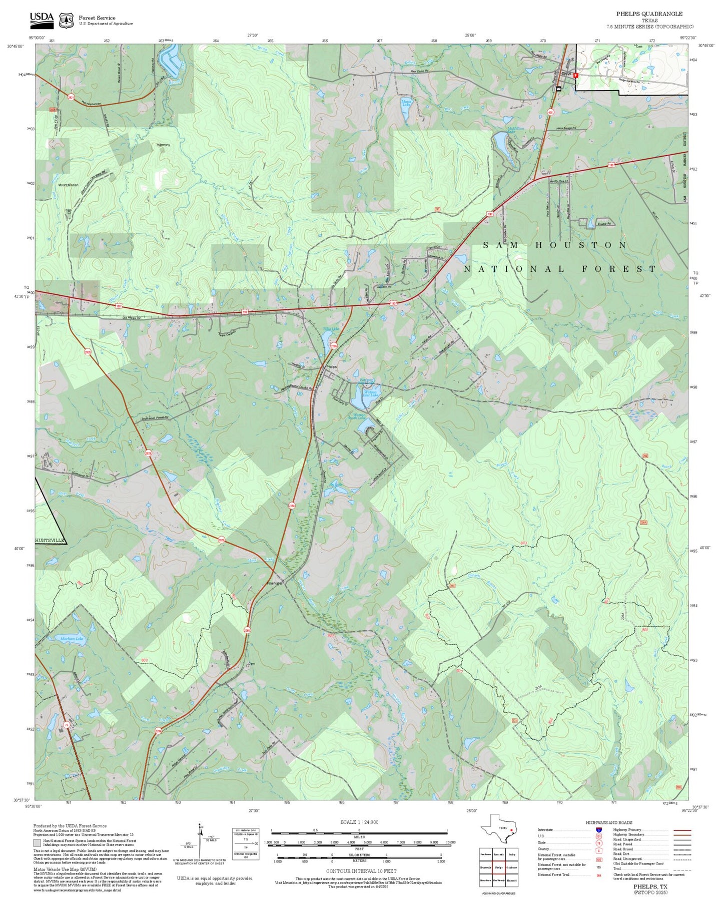 2025 Forest Service Topo Map of Phelps Texas