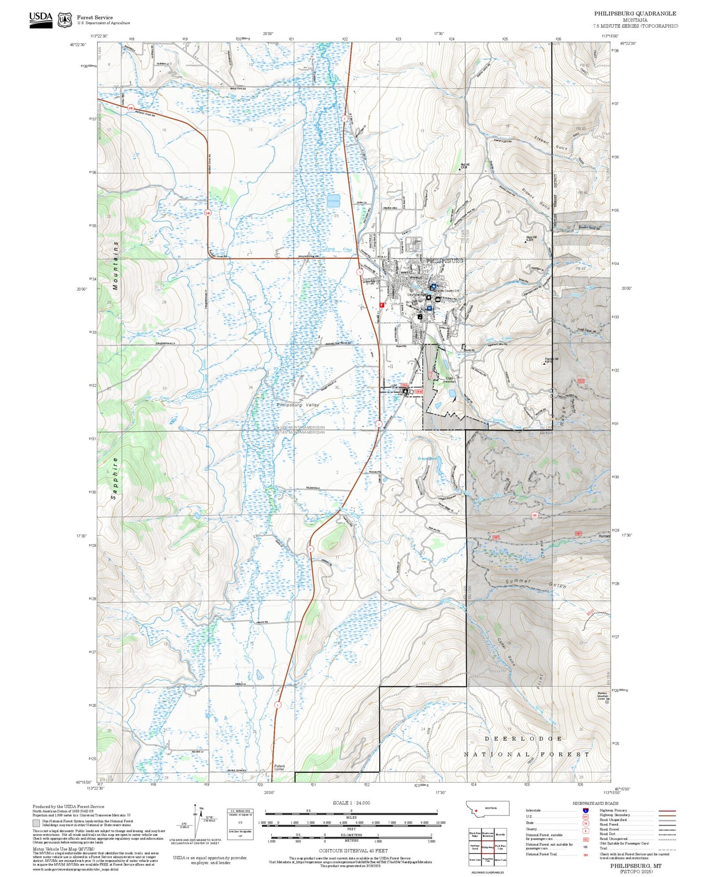 2025 Forest Service Topo Map of Philipsburg Montana
