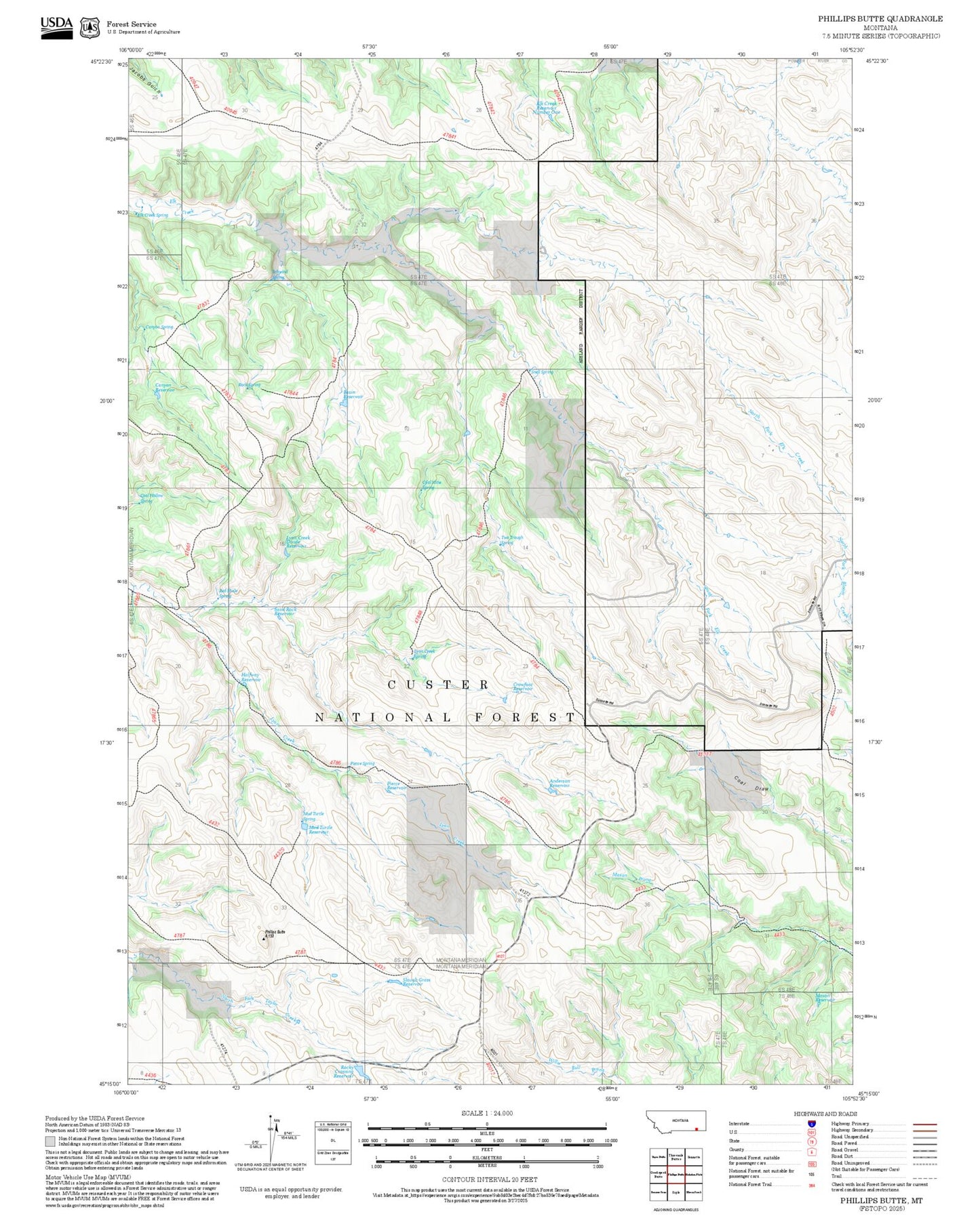 2025 Forest Service Topo Map of Phillips Butte Montana