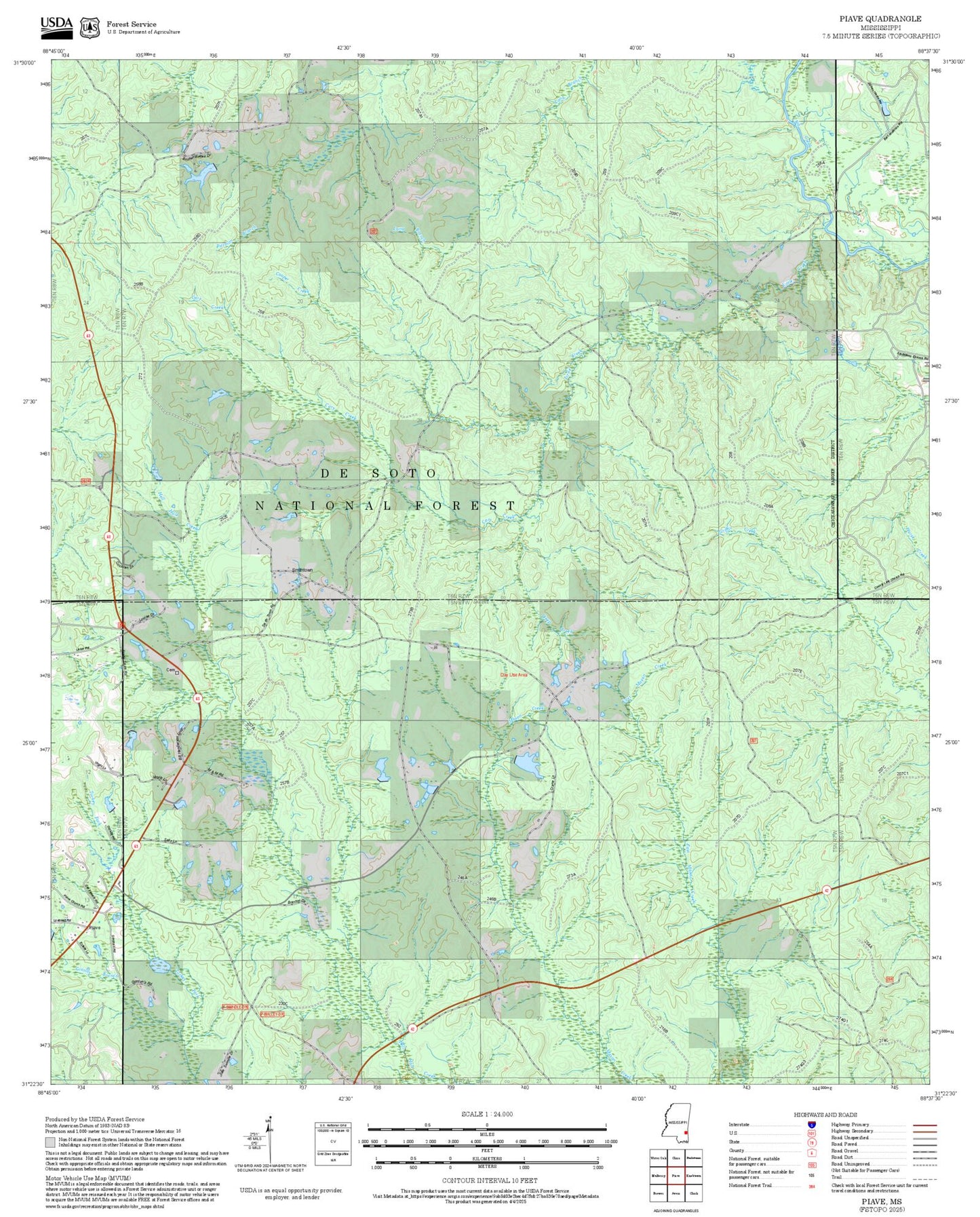 2025 Forest Service Topo Map of Piave Mississippi