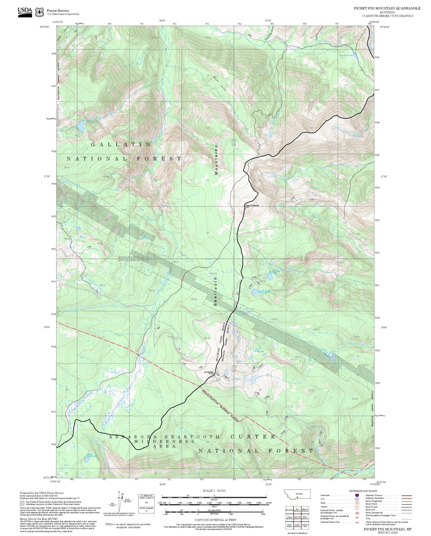 2025 Forest Service Topo Map of Picket Pin Mountain Montana