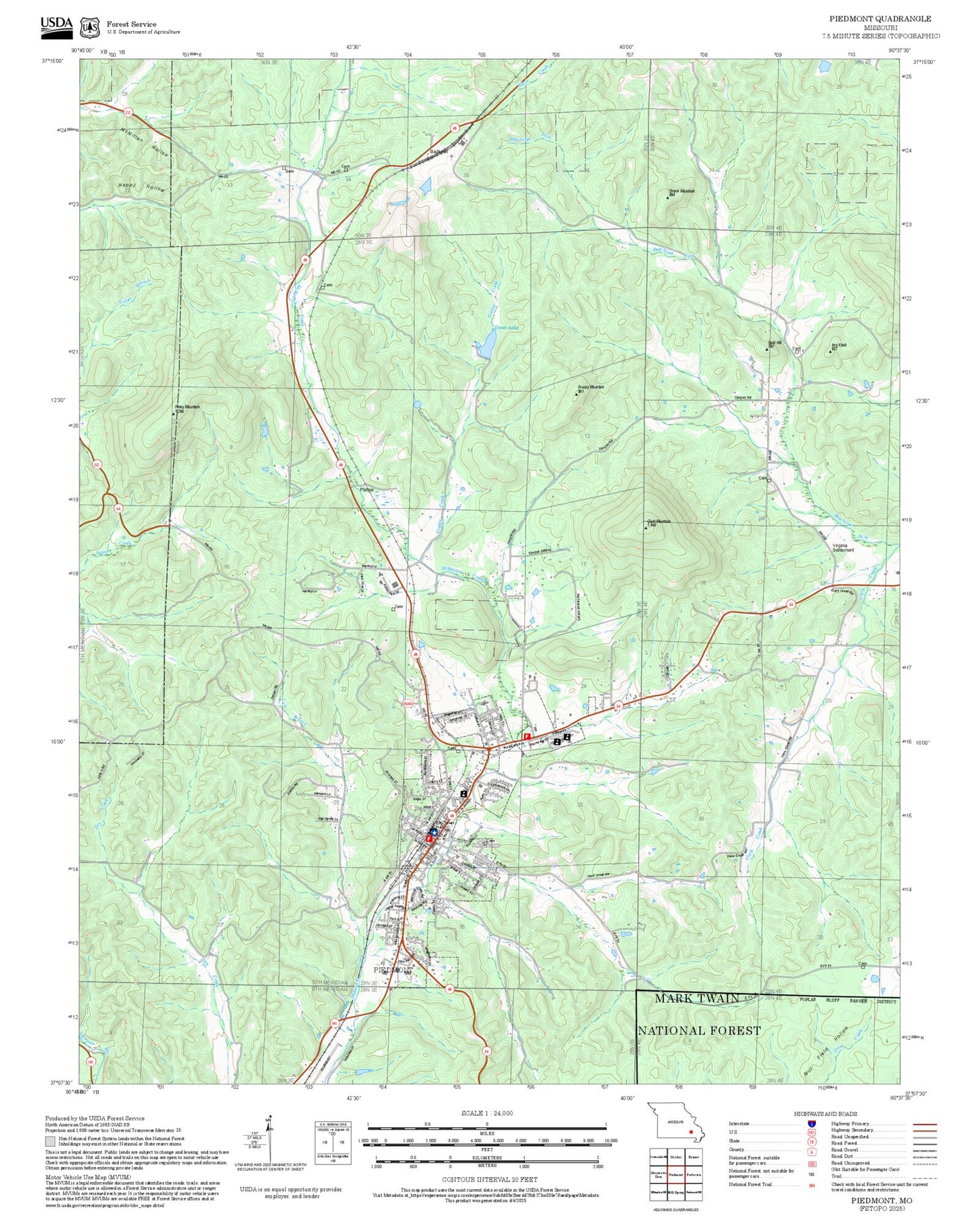 2025 Forest Service Topo Map of Piedmont Missouri