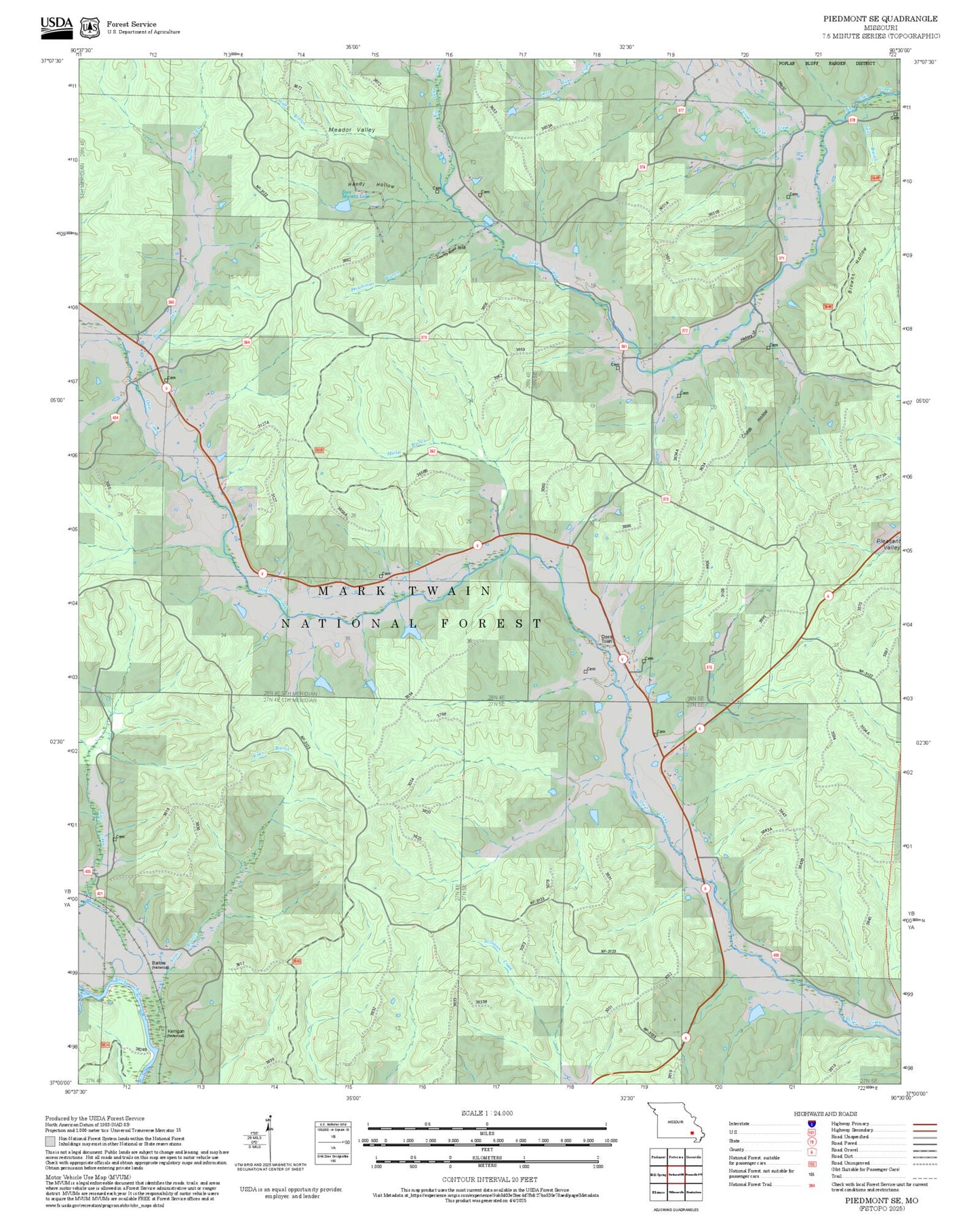 2025 Forest Service Topo Map of Piedmont SE Missouri
