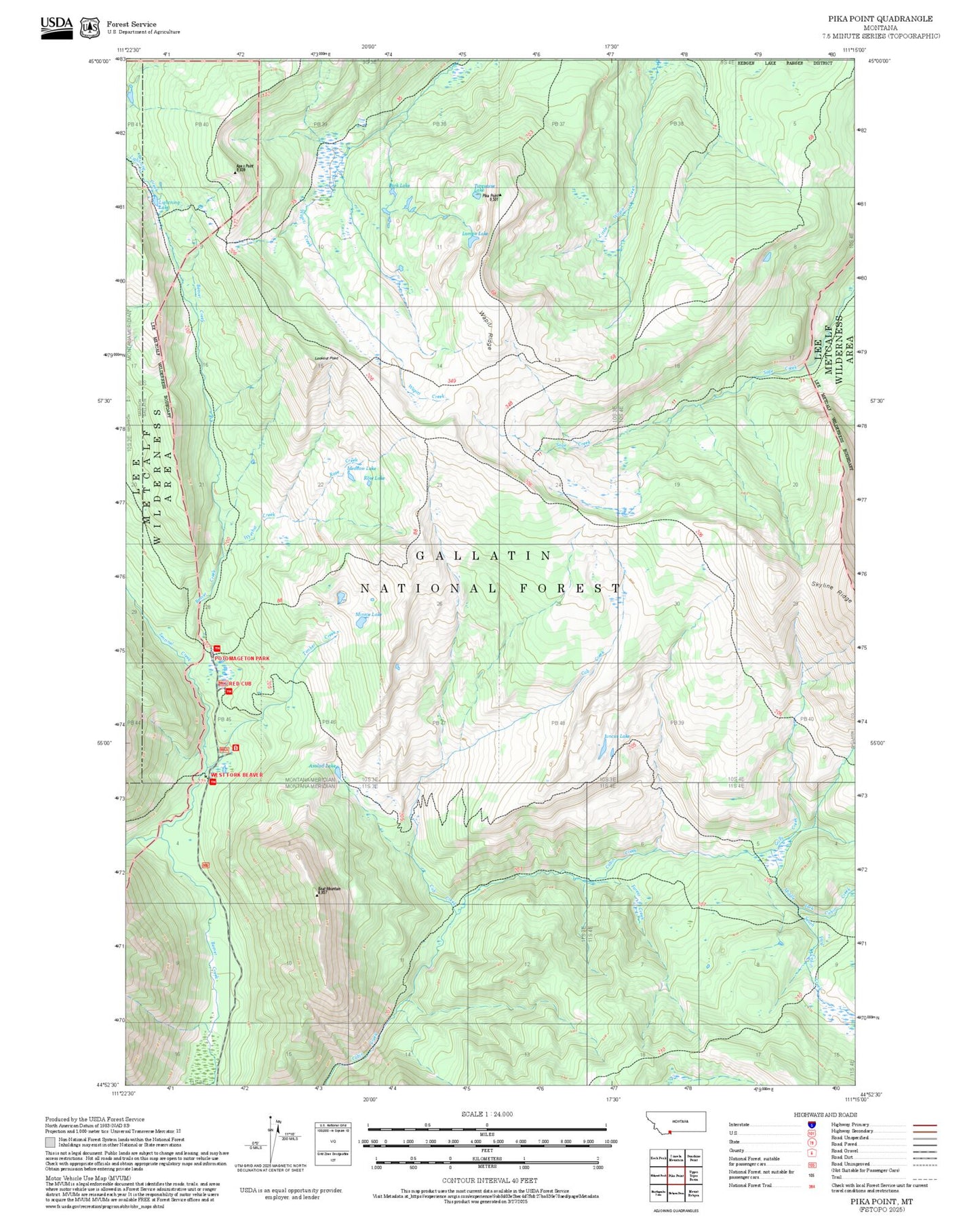 2025 Forest Service Topo Map of Pika Point Montana