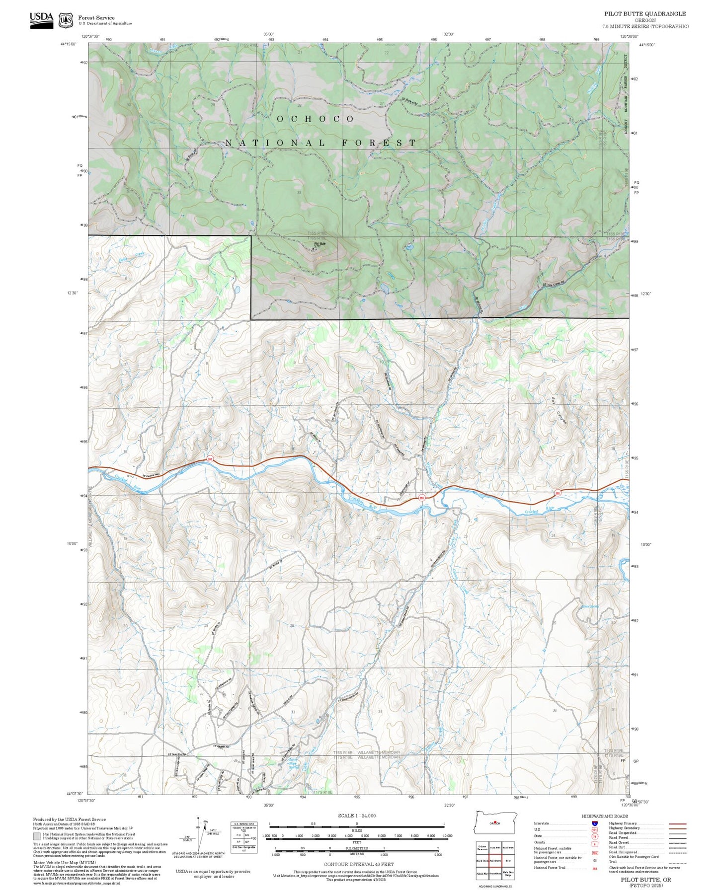 2025 Forest Service Topo Map of Pilot Butte Oregon