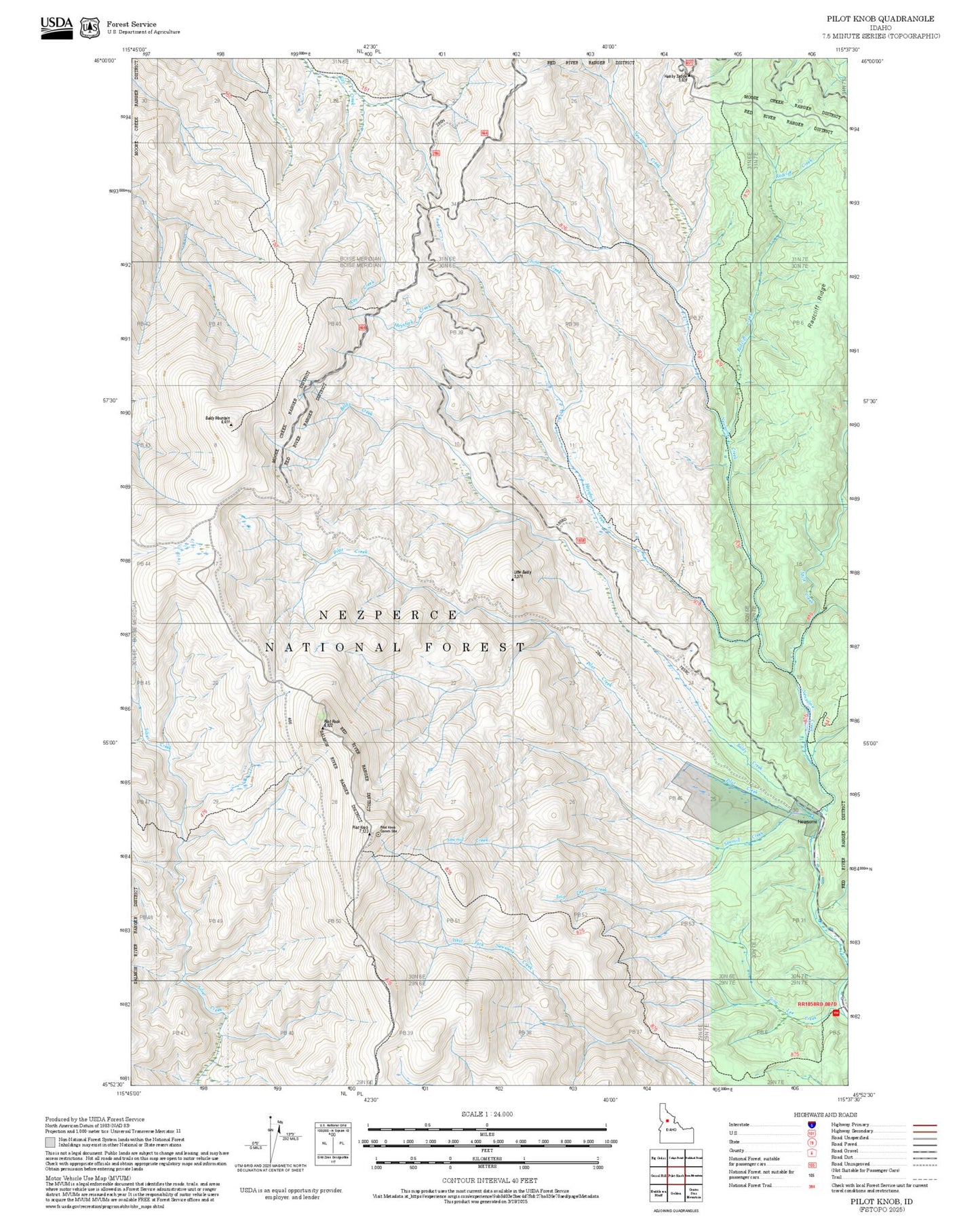 2025 Forest Service Topo Map of Pilot Knob Idaho