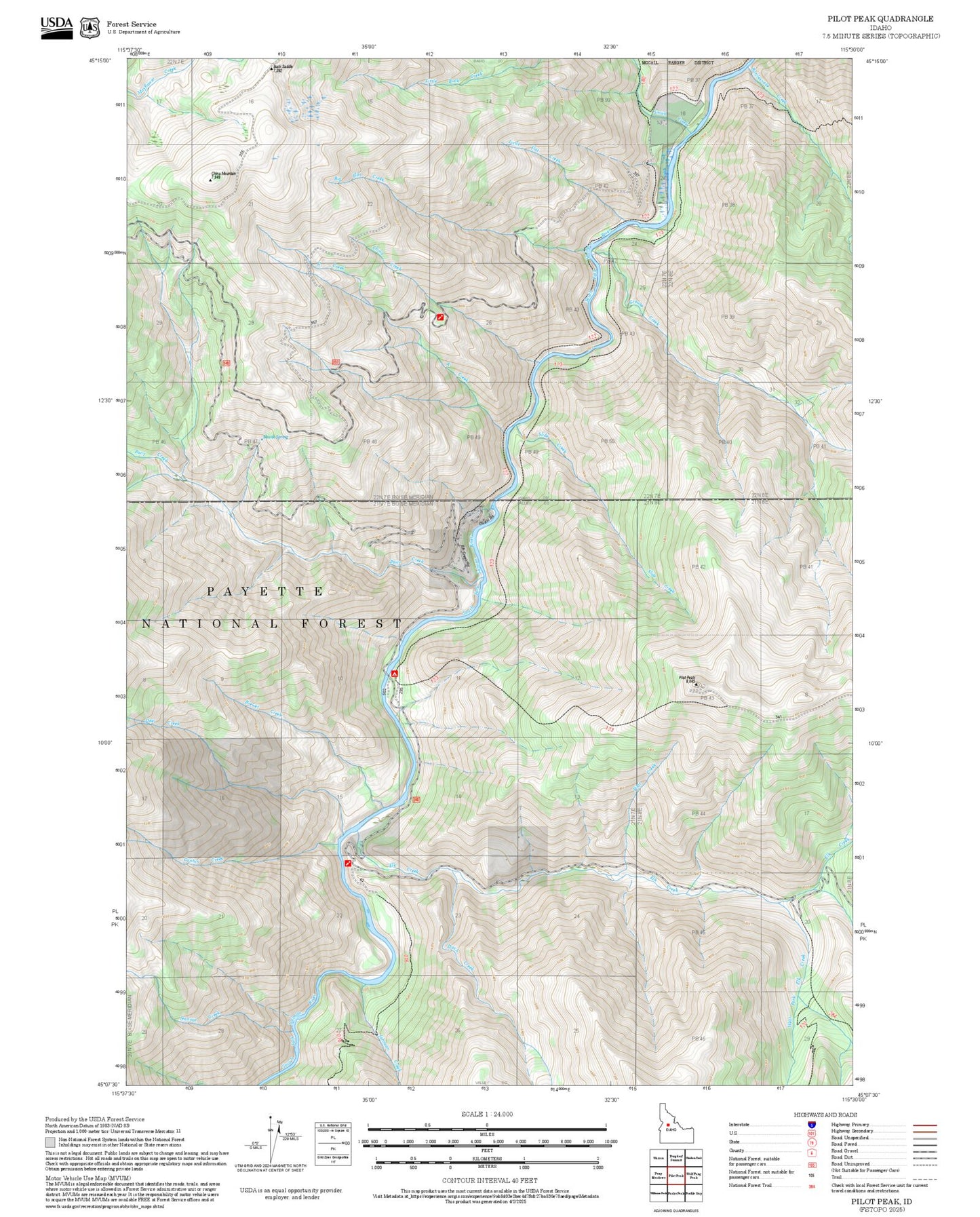 2025 Forest Service Topo Map of Pilot Peak Idaho