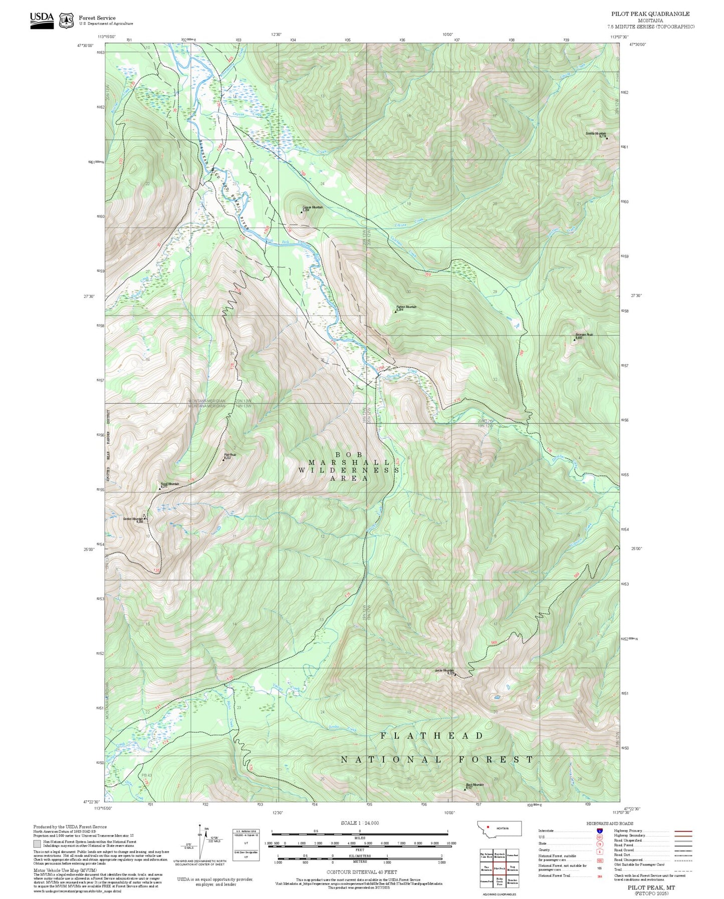 2025 Forest Service Topo Map of Pilot Peak Montana