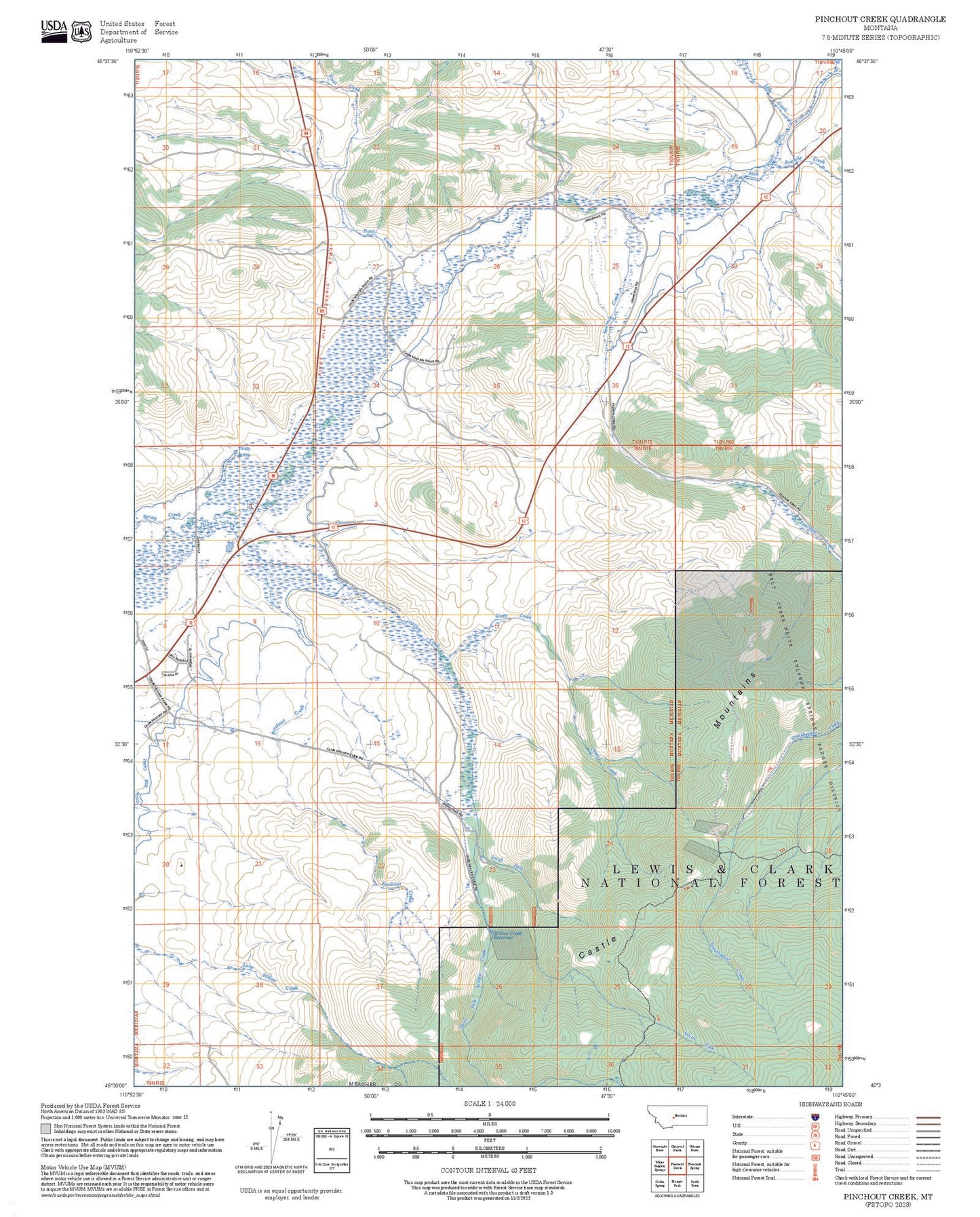 2025 Forest Service Topo Map of Pinchout Creek Montana