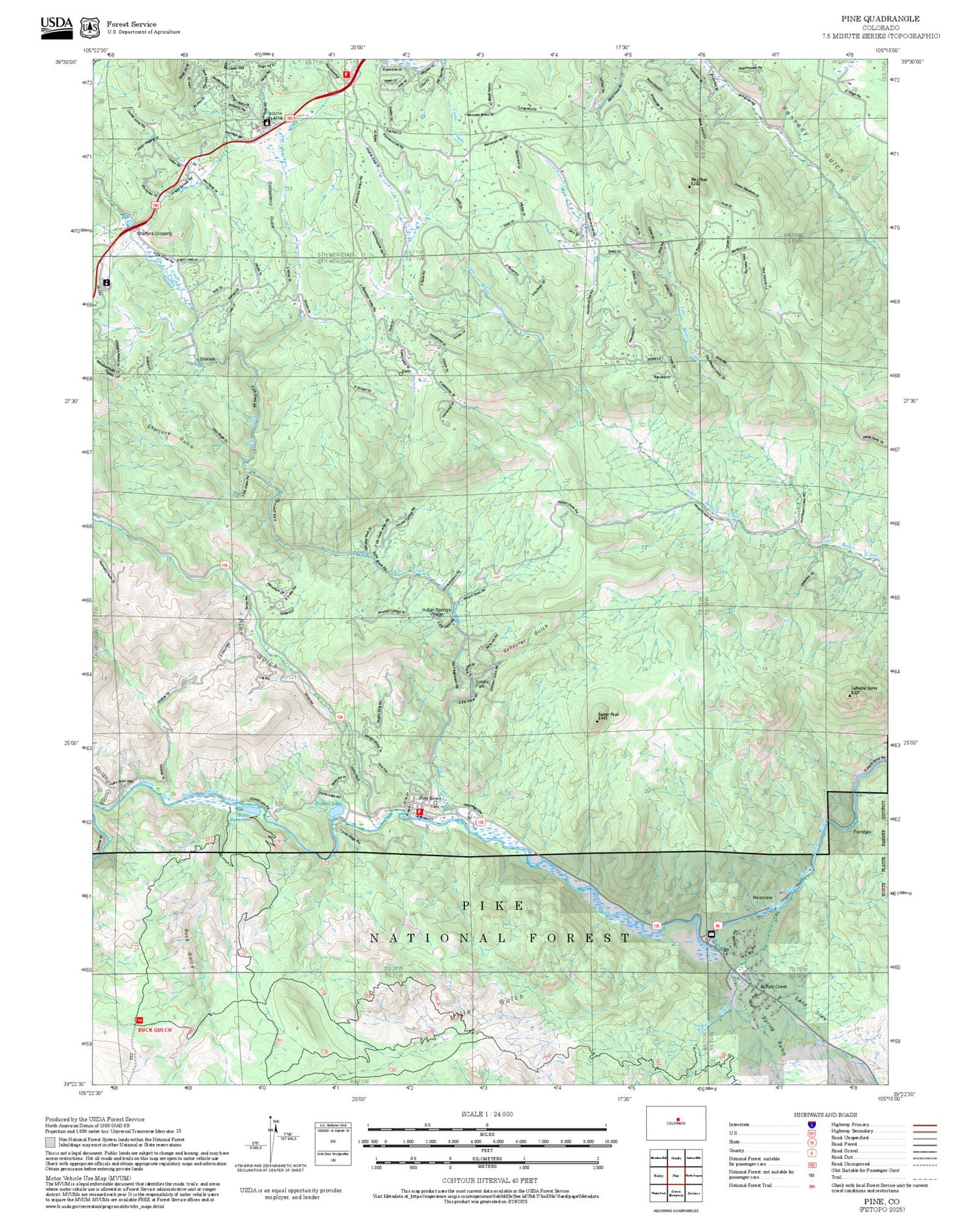 2025 Forest Service Topo Map of Pine Colorado