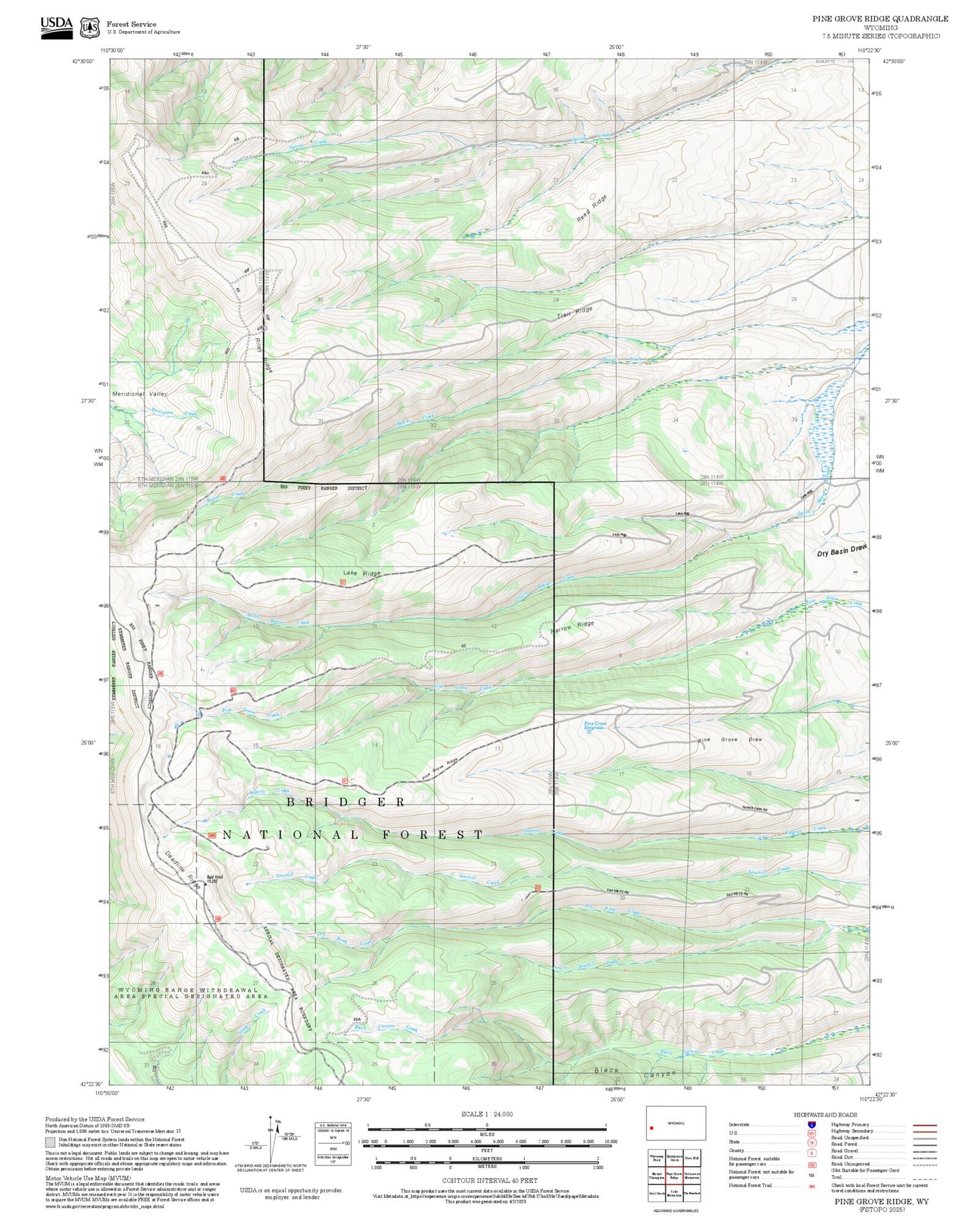 2025 Forest Service Topo Map of Pine Grove Ridge Wyoming