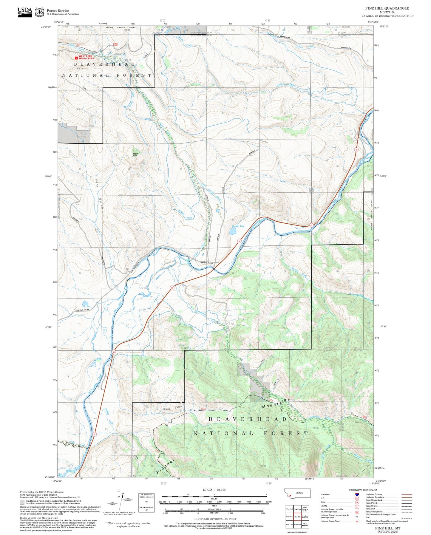 2025 Forest Service Topo Map of Pine Hill Montana
