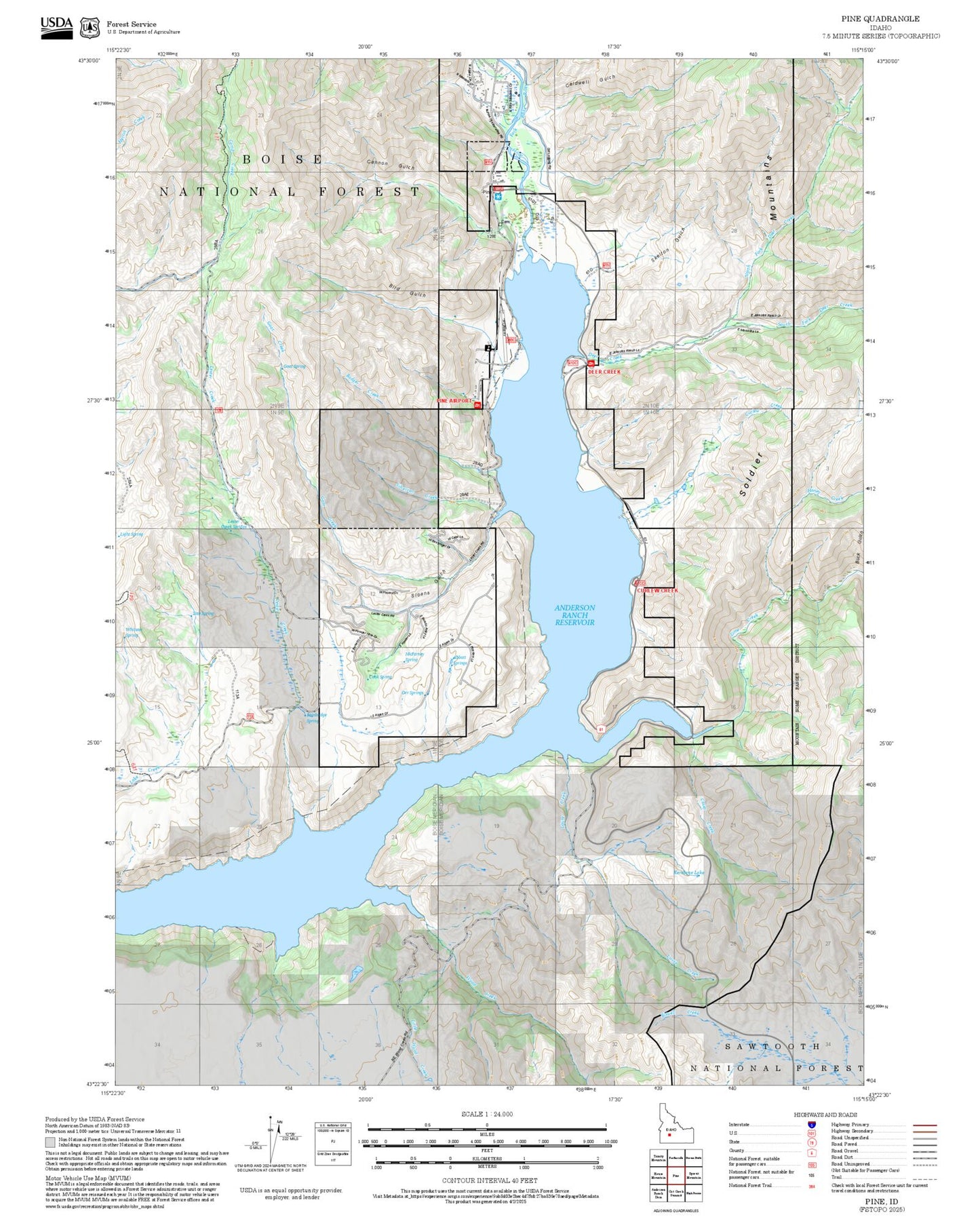 2025 Forest Service Topo Map of Pine Idaho