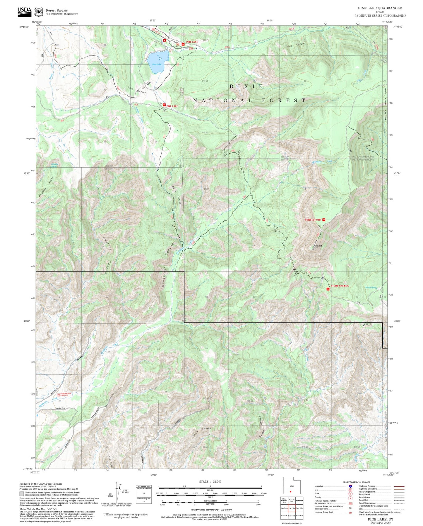 2025 Forest Service Topo Map of Pine Lake Utah