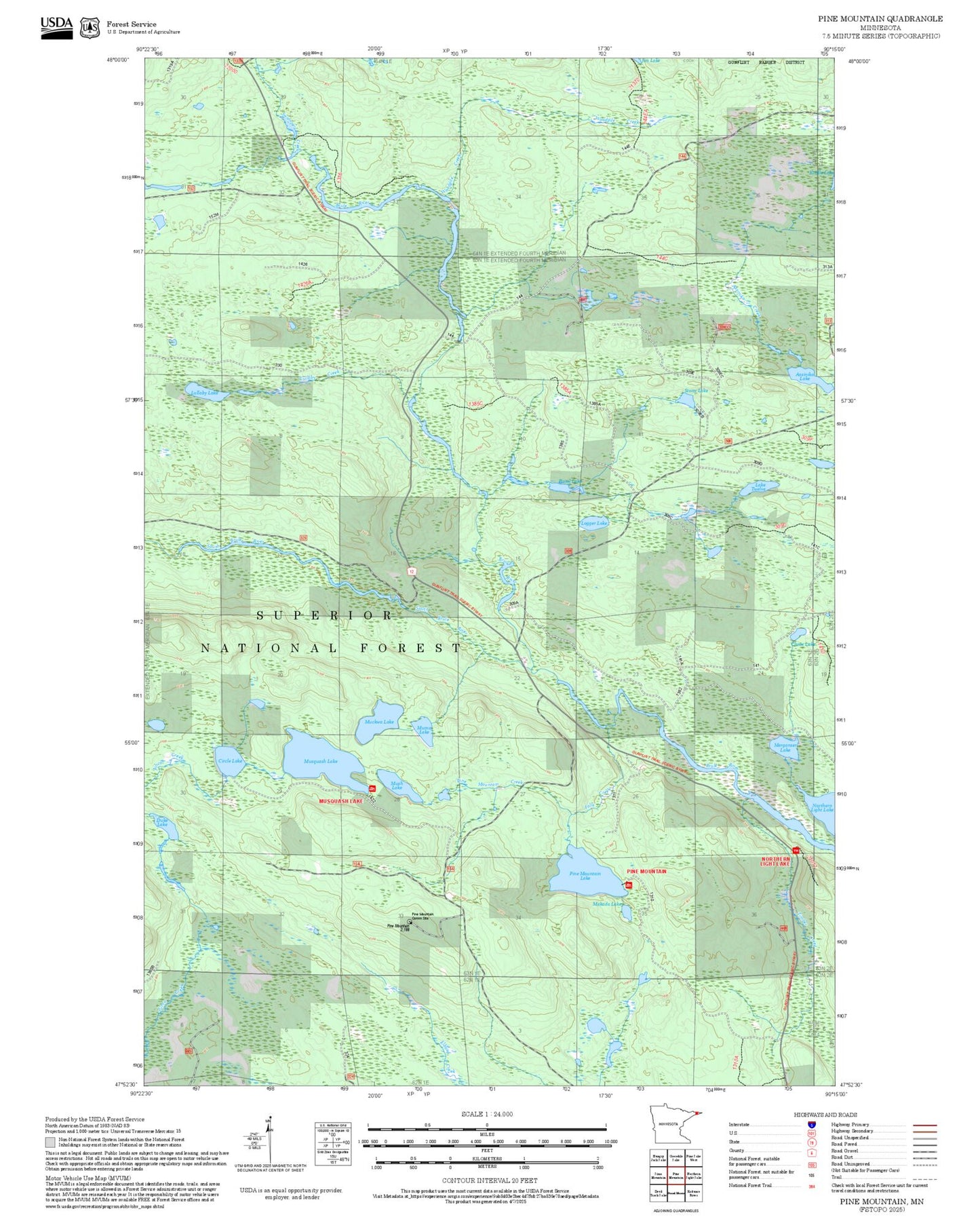 2025 Forest Service Topo Map of Pine Mountain Minnesota