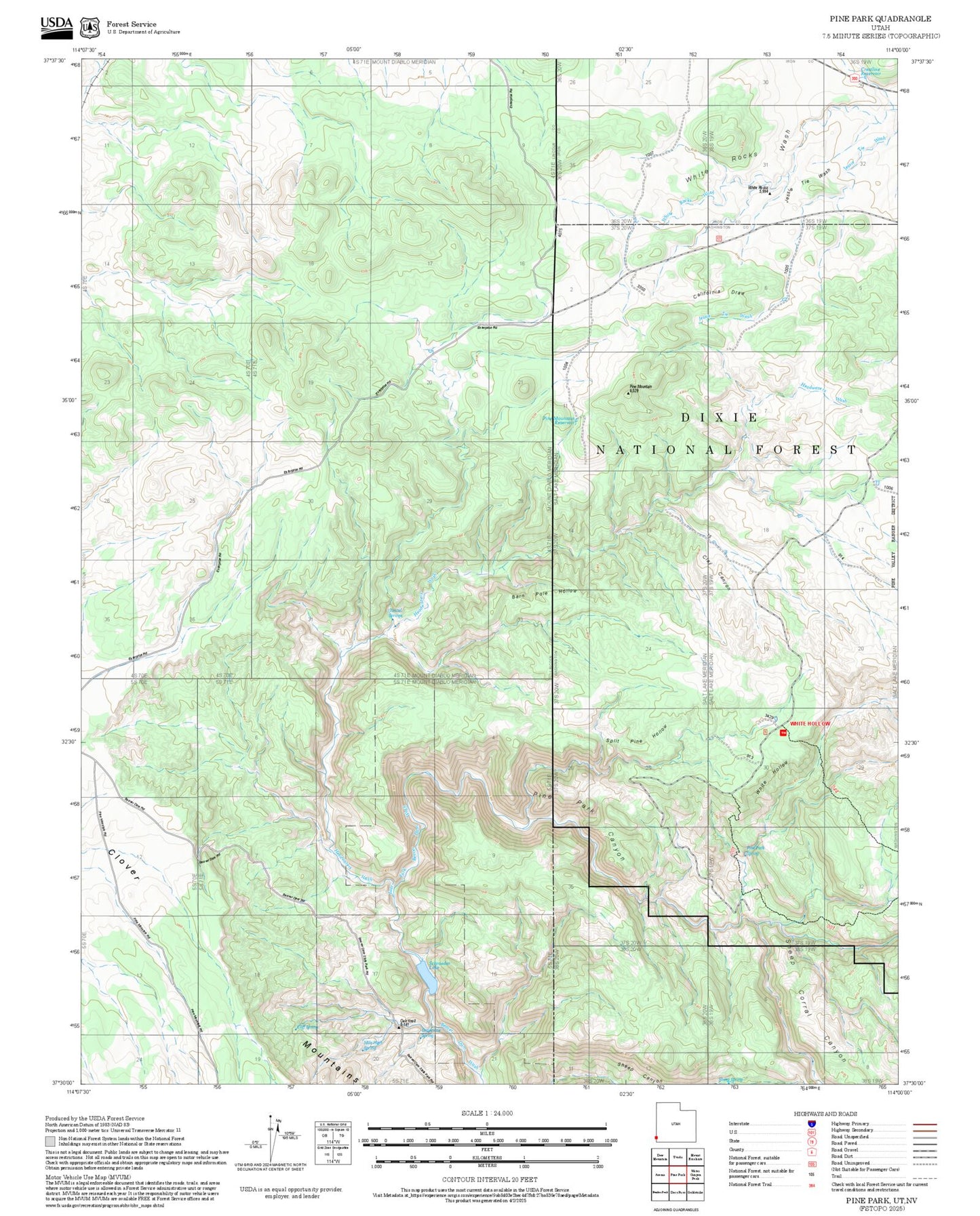 2025 Forest Service Topo Map of Pine Park Utah