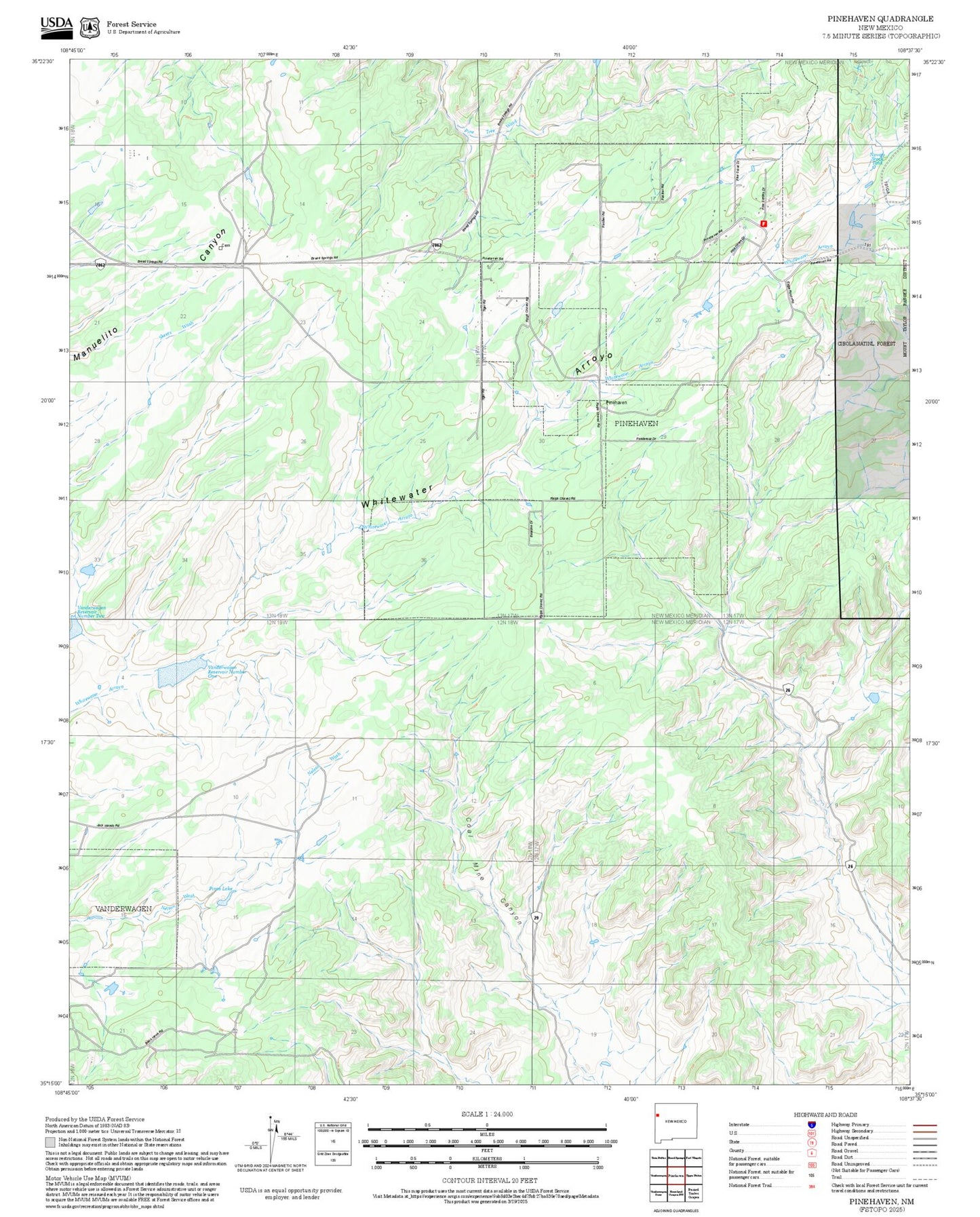 2025 Forest Service Topo Map of Pinehaven New Mexico