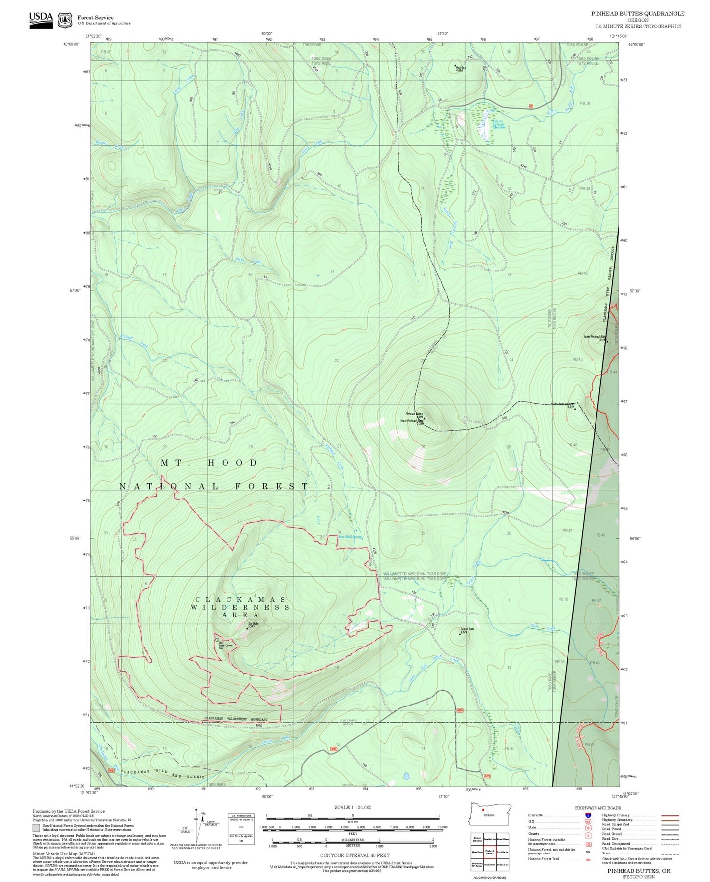 2025 Forest Service Topo Map of Pinhead Buttes Oregon