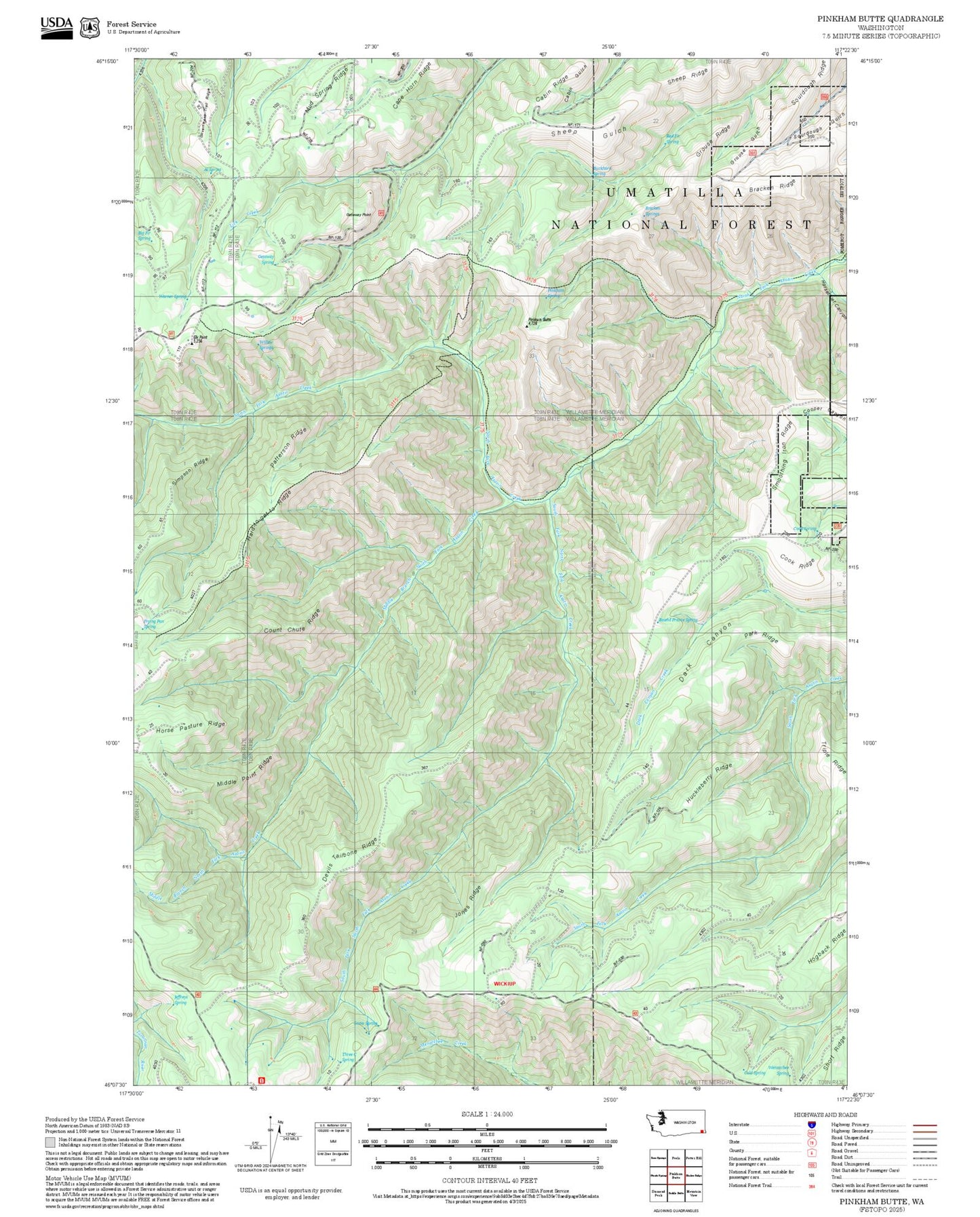2025 Forest Service Topo Map of Pinkham Butte Washington