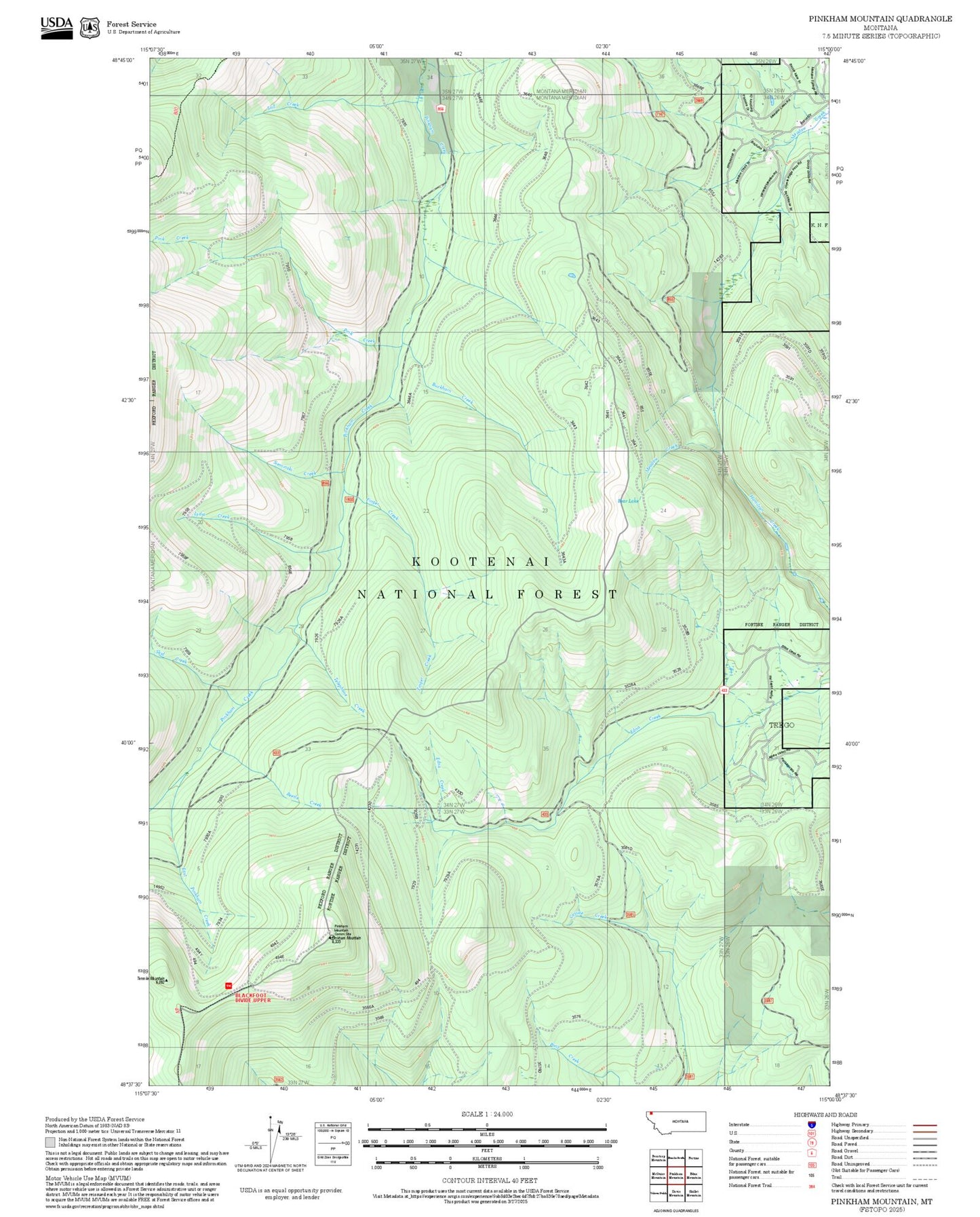 2025 Forest Service Topo Map of Pinkham Mountain Montana
