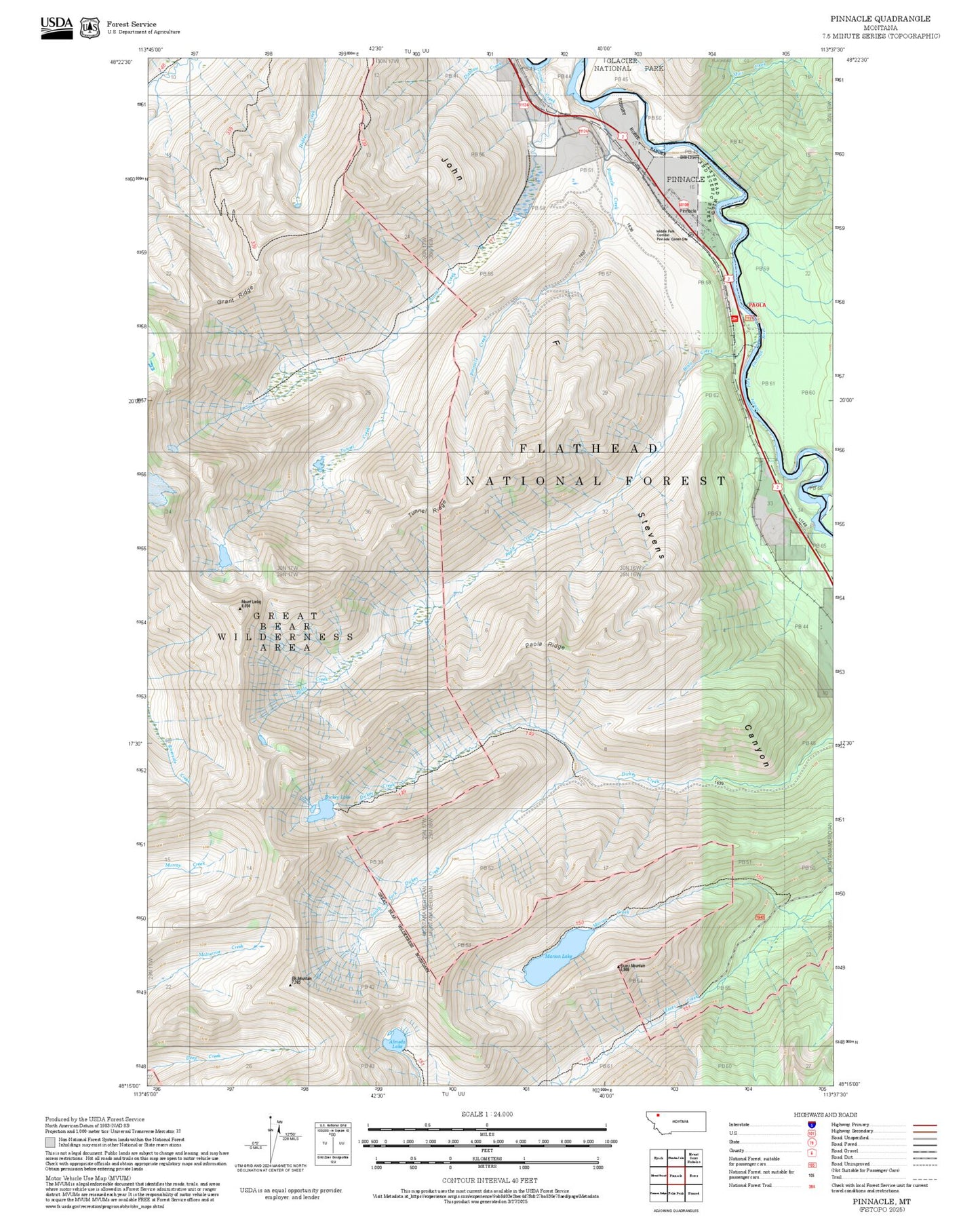 2025 Forest Service Topo Map of Pinnacle Montana