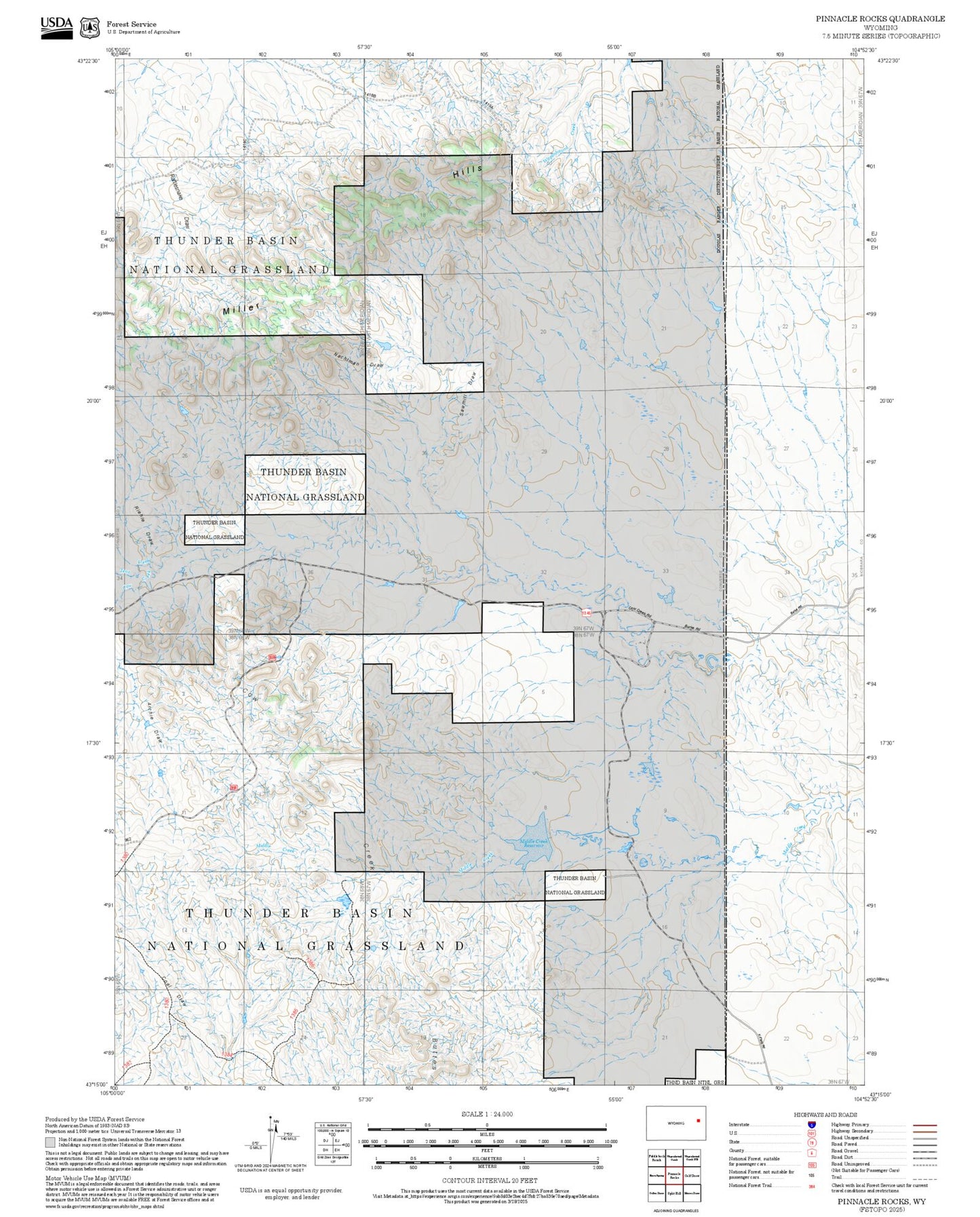 2025 Forest Service Topo Map of Pinnacle Rocks Wyoming