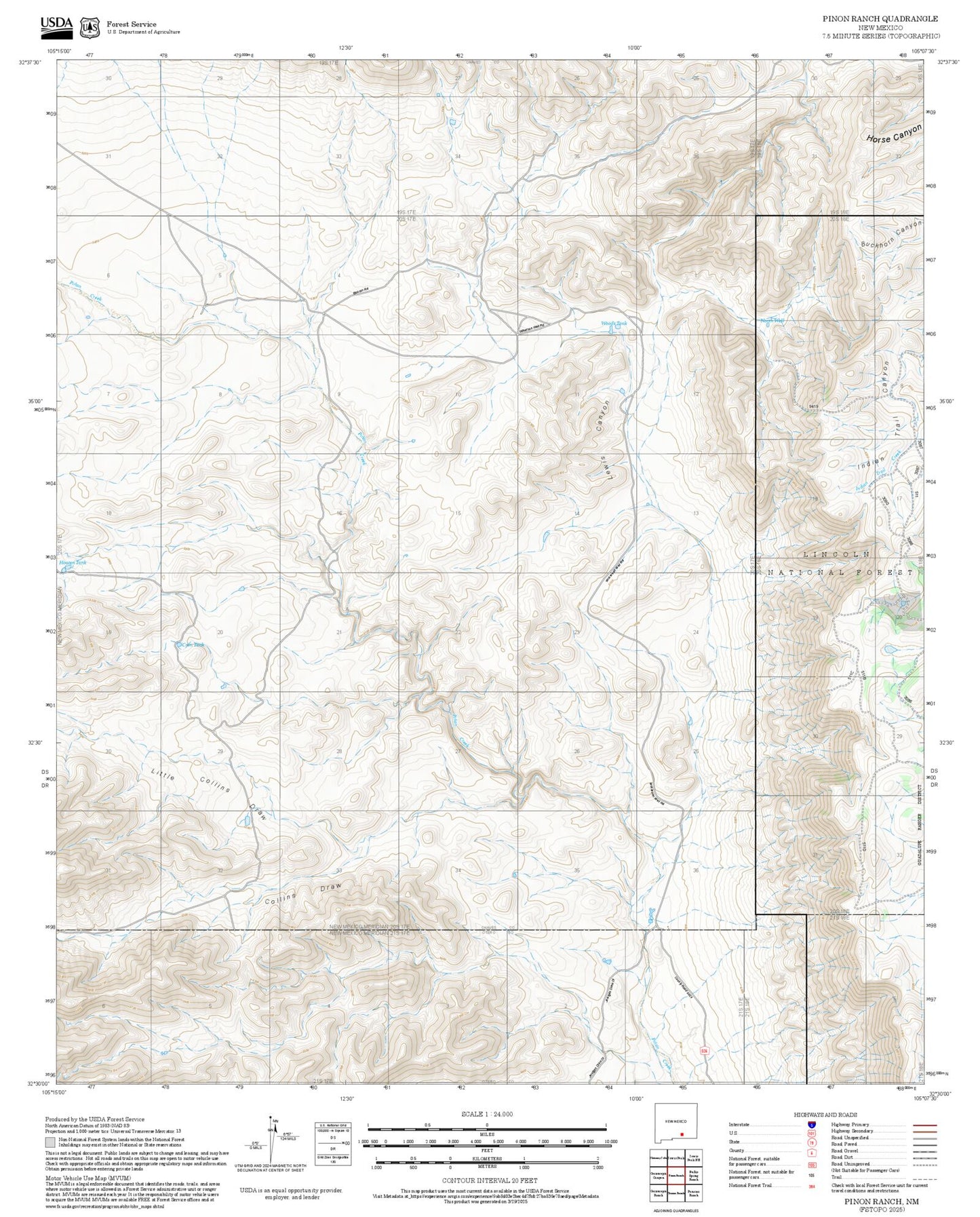 2025 Forest Service Topo Map of Pinon Ranch New Mexico