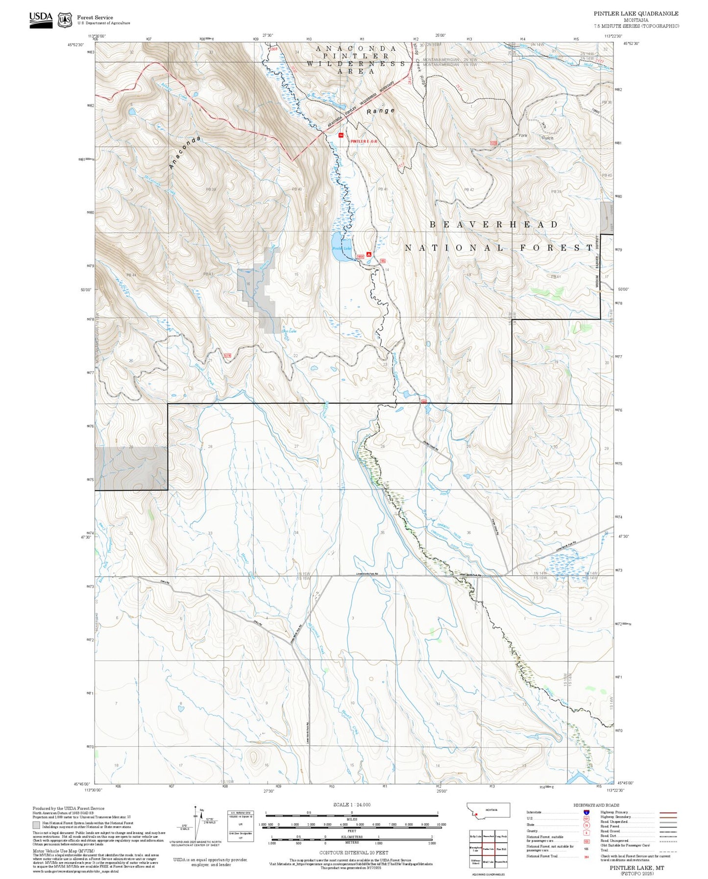 2025 Forest Service Topo Map of Pintler Lake Montana