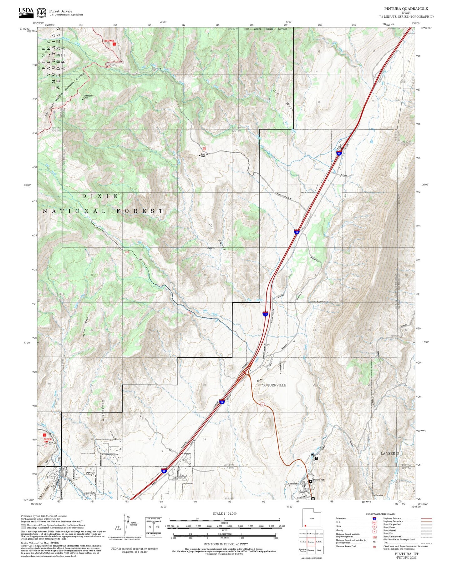 2025 Forest Service Topo Map of Pintura Utah
