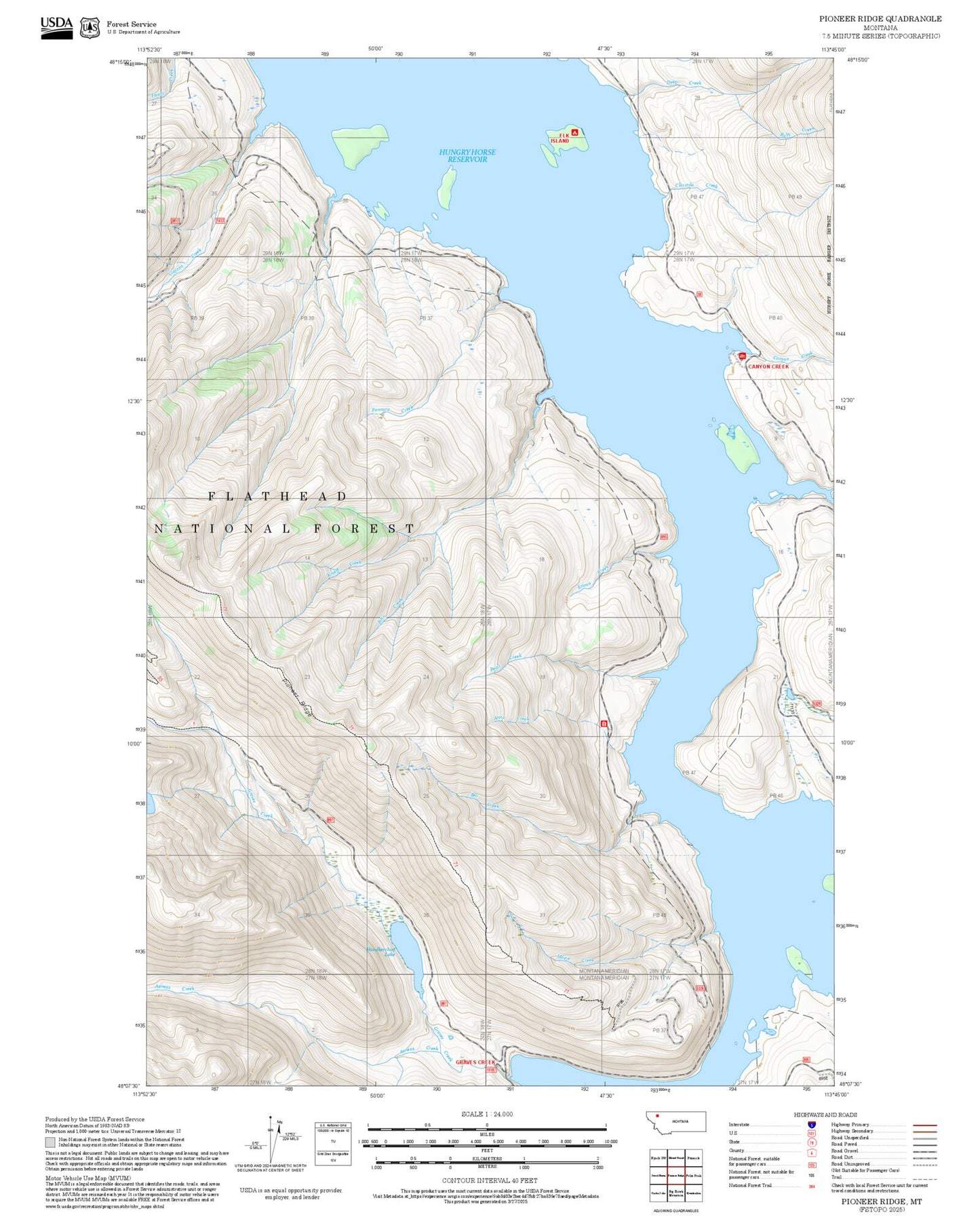 2025 Forest Service Topo Map of Pioneer Ridge Montana
