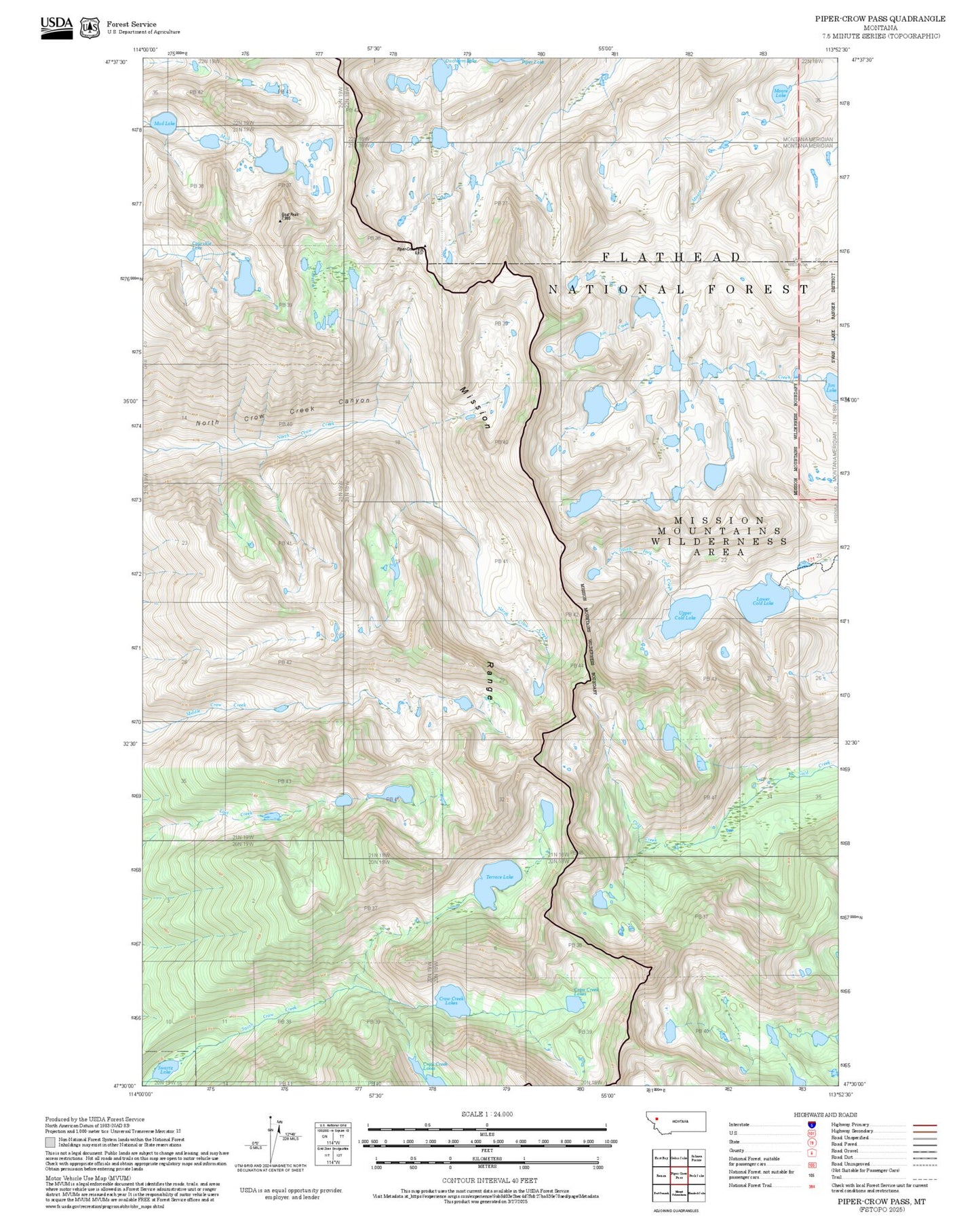 2025 Forest Service Topo Map of Piper-Crow Pass Montana