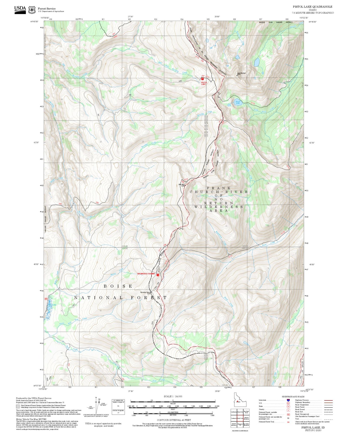 2025 Forest Service Topo Map of Pistol Lake Idaho