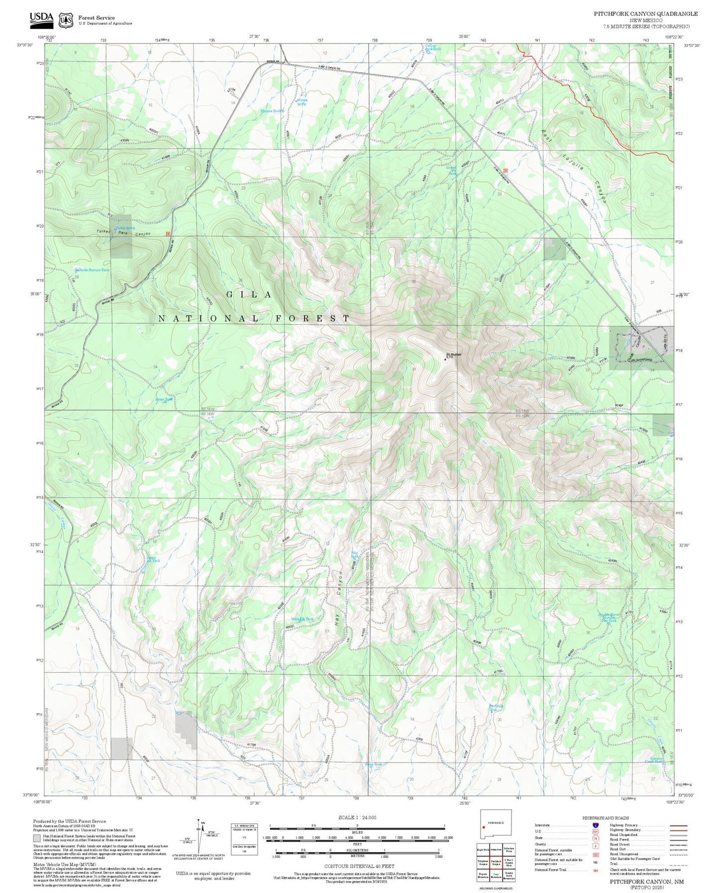 2025 Forest Service Topo Map of Pitchfork Canyon New Mexico