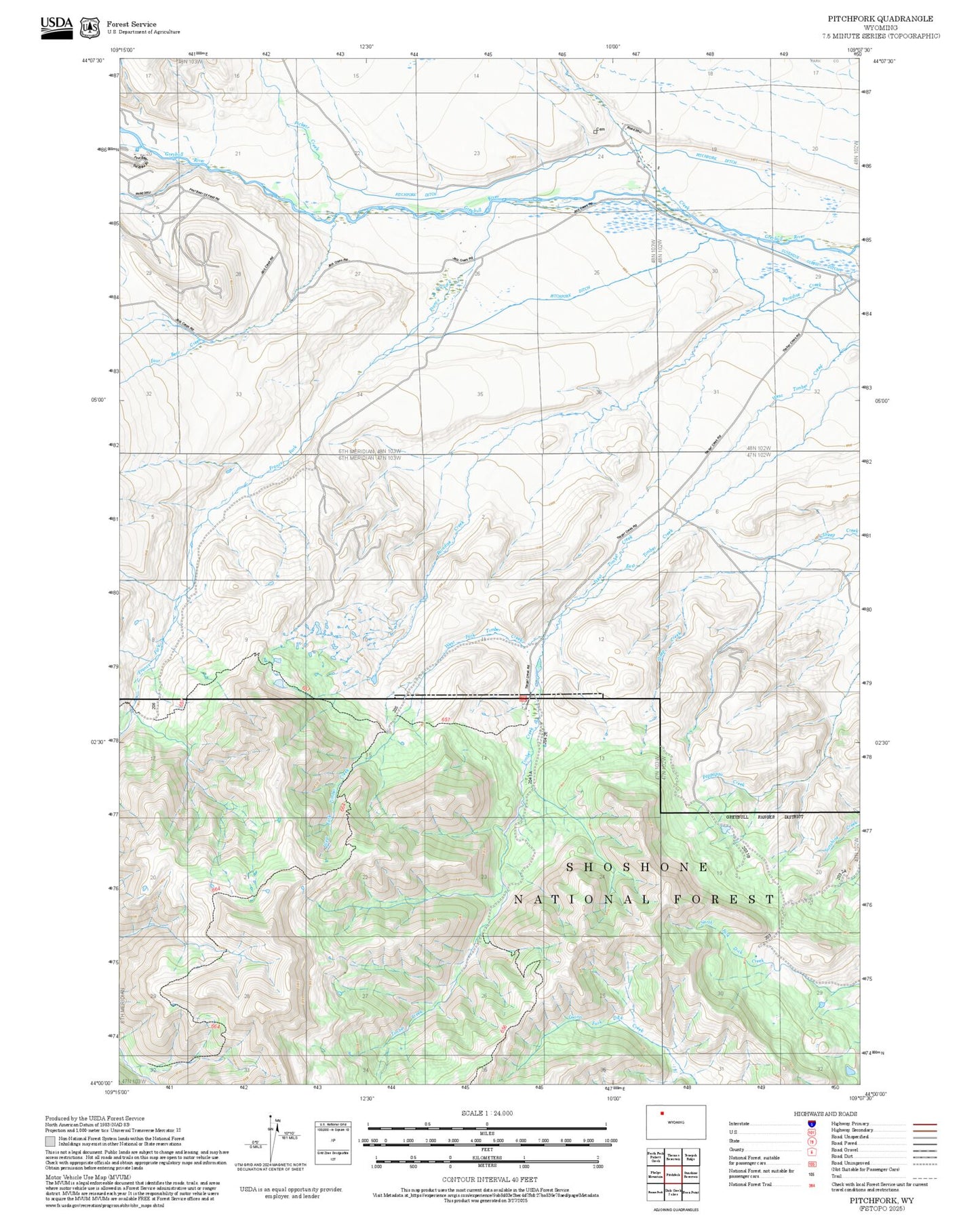 2025 Forest Service Topo Map of Pitchfork Wyoming