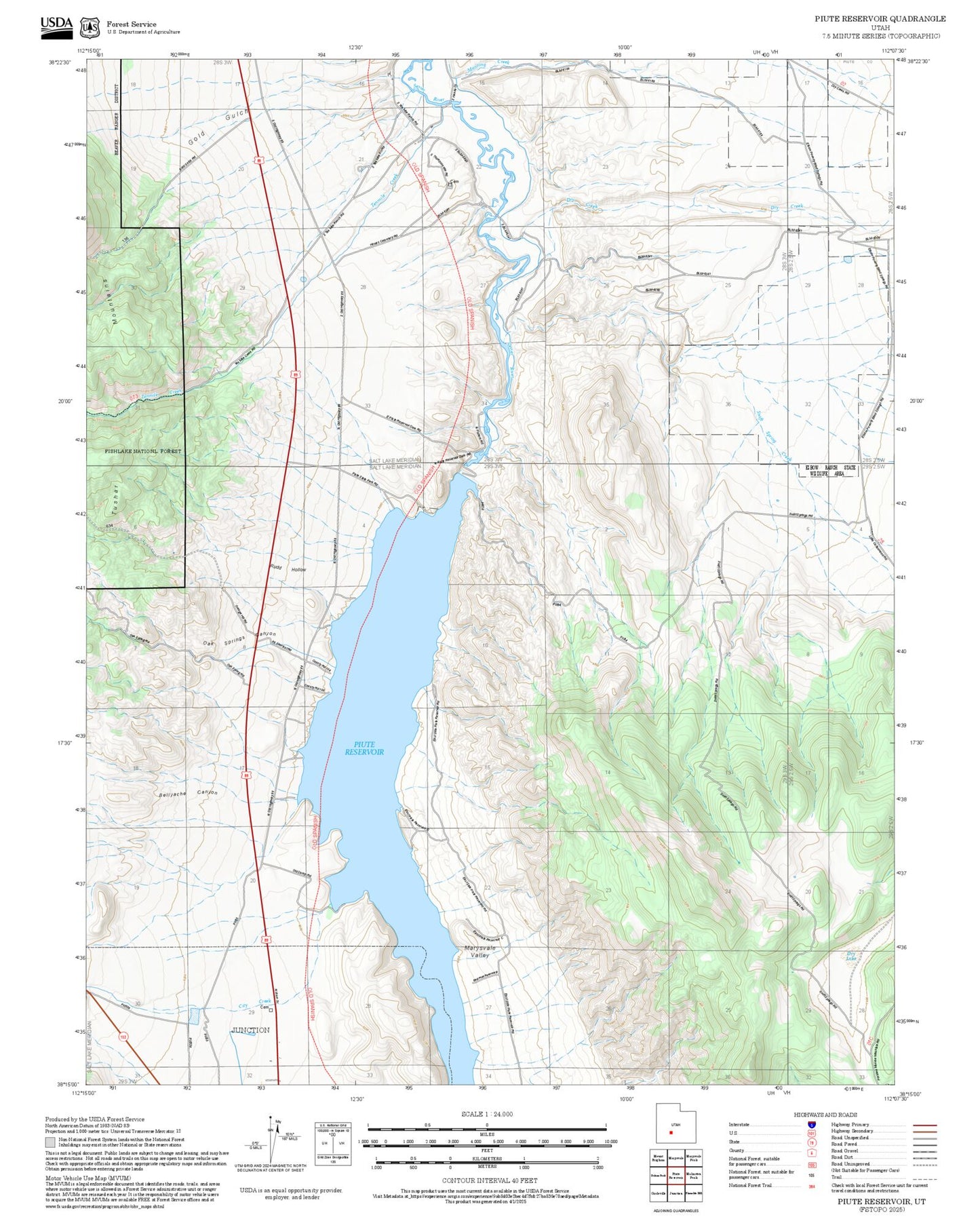 2025 Forest Service Topo Map of Piute Reservoir Utah