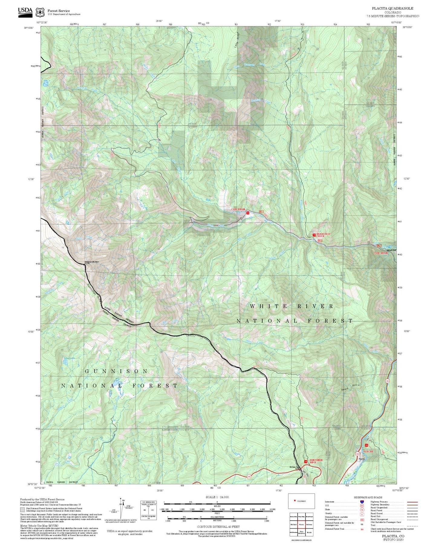 2025 Forest Service Topo Map of Placita Colorado