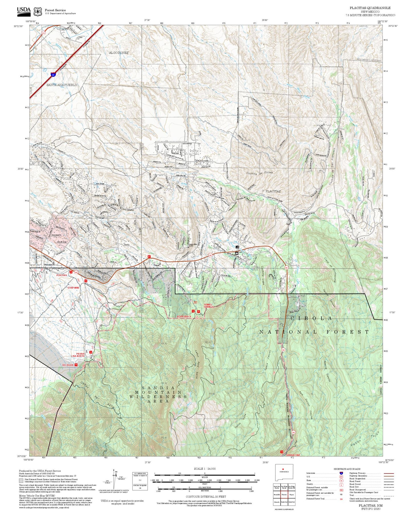 2025 Forest Service Topo Map of Placitas New Mexico