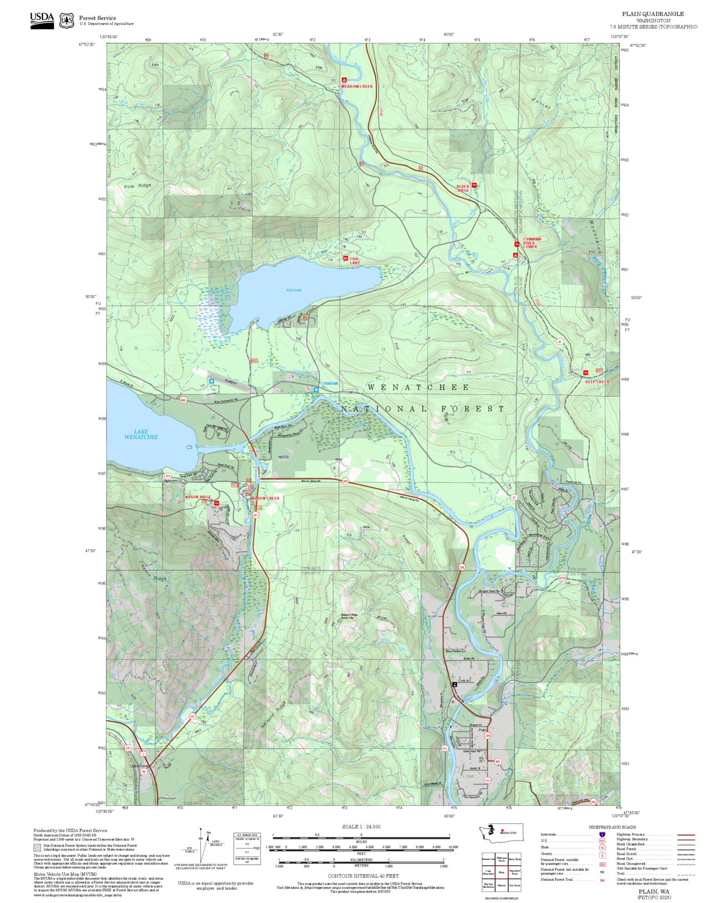 2025 Forest Service Topo Map of Plain Washington