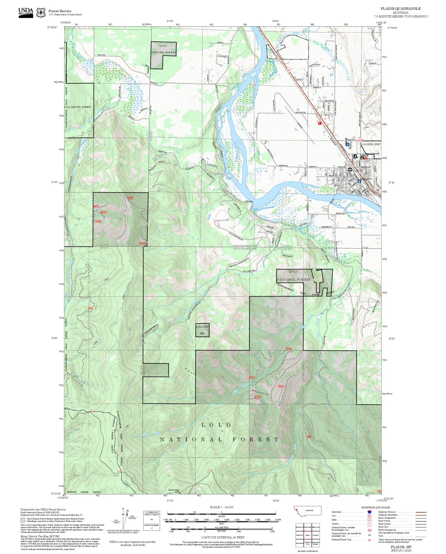 2025 Forest Service Topo Map of Plains Montana