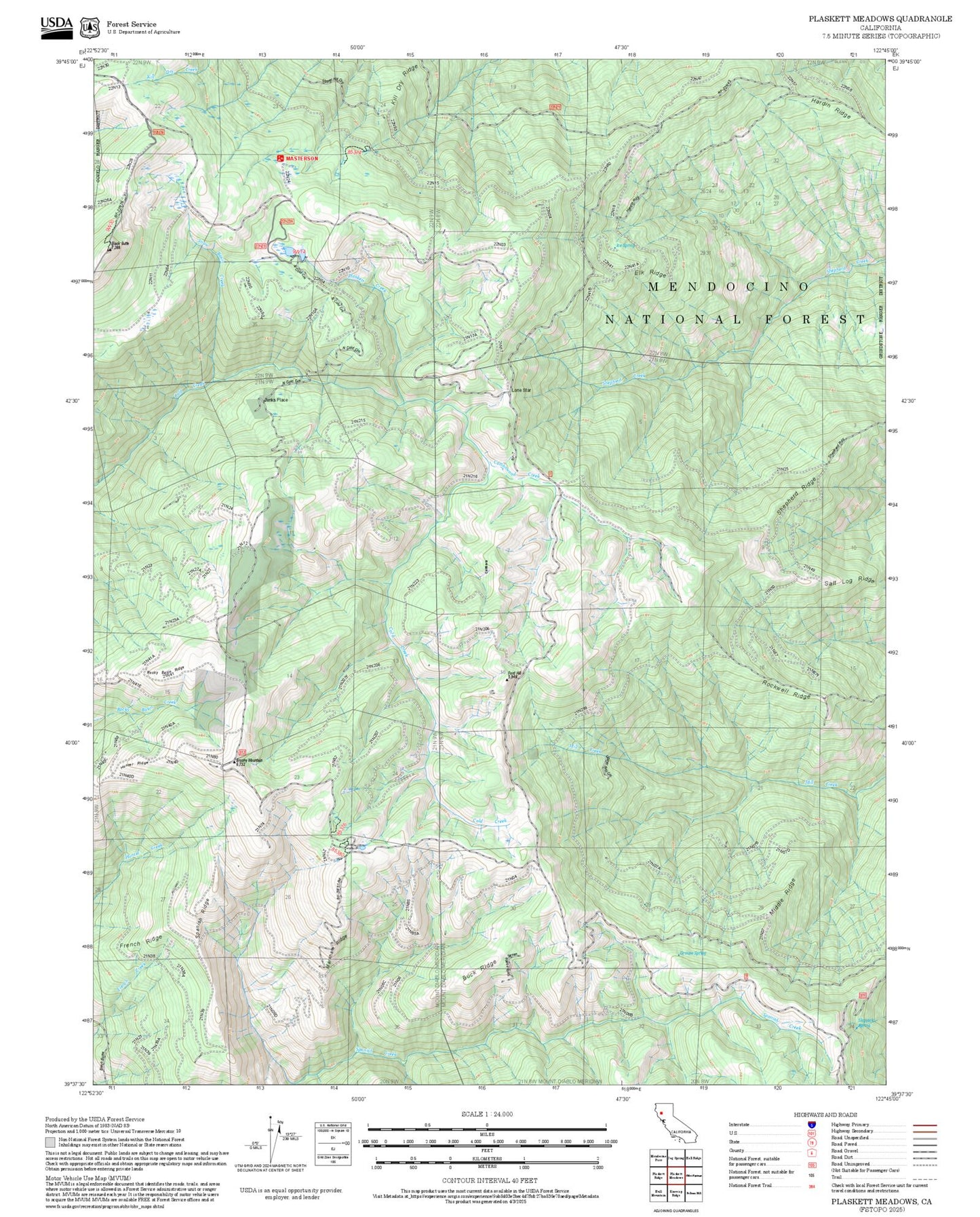 2025 Forest Service Topo Map of Plaskett Meadows California