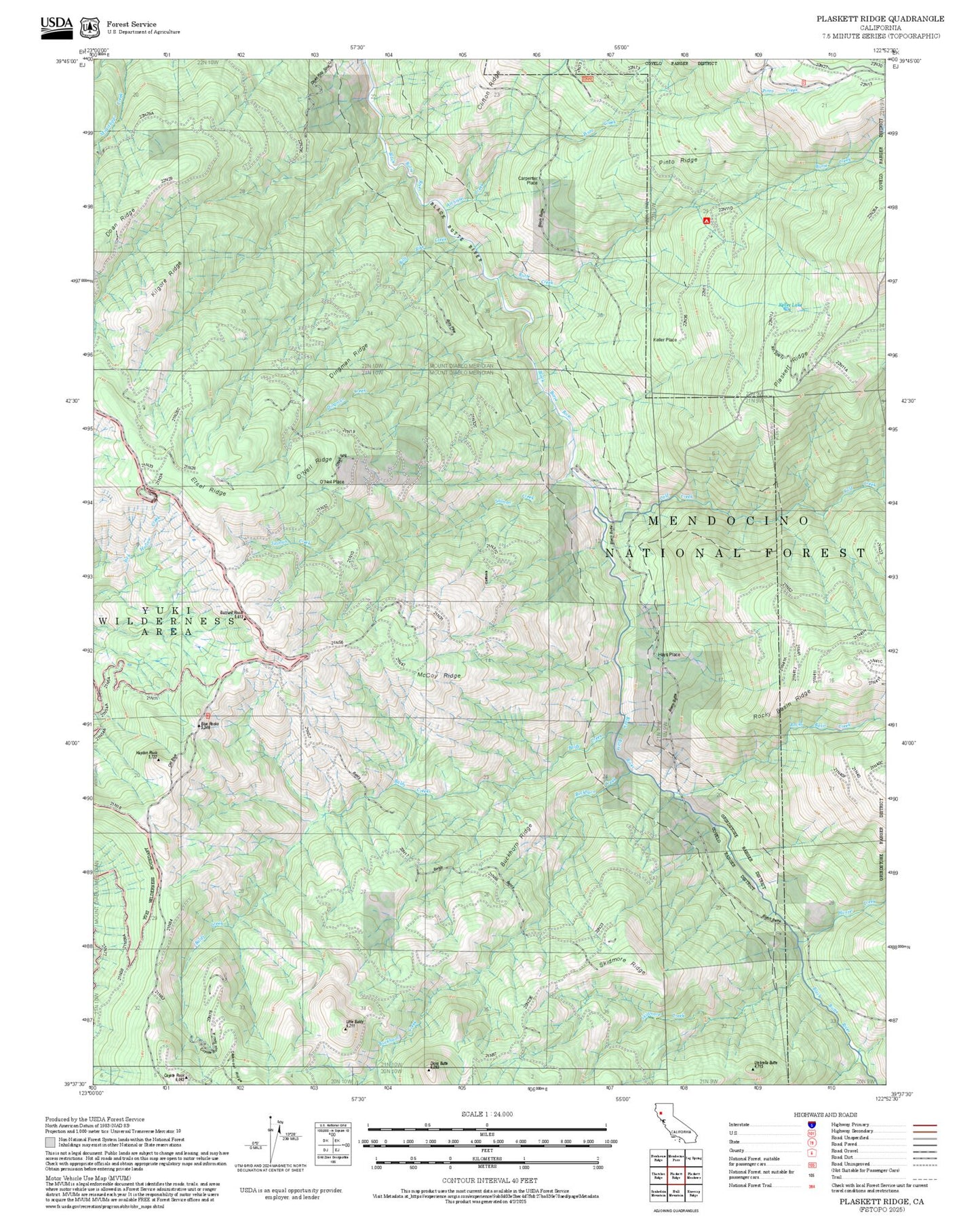 2025 Forest Service Topo Map of Plaskett Ridge California