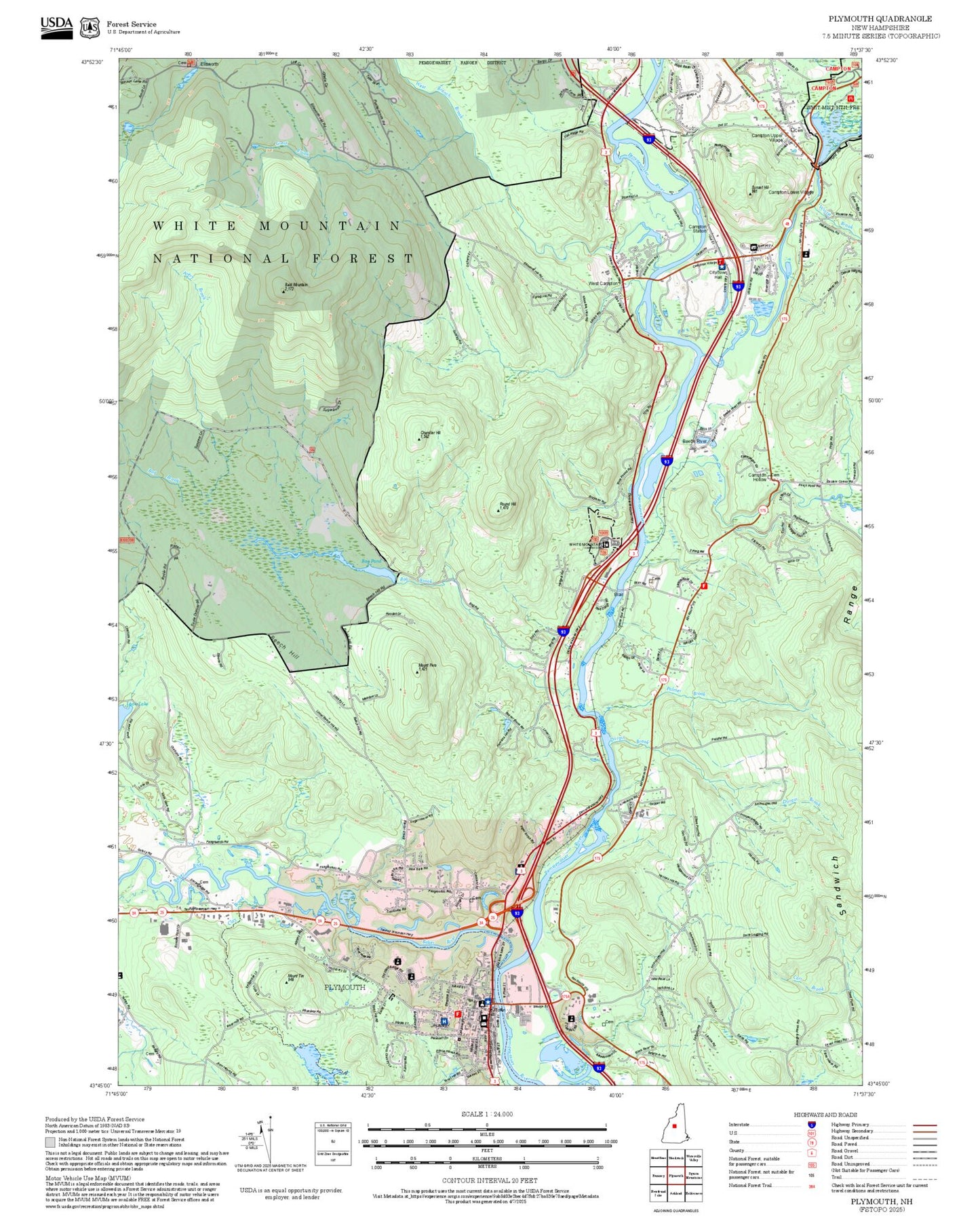 2025 Forest Service Topo Map of Plymouth New Hampshire