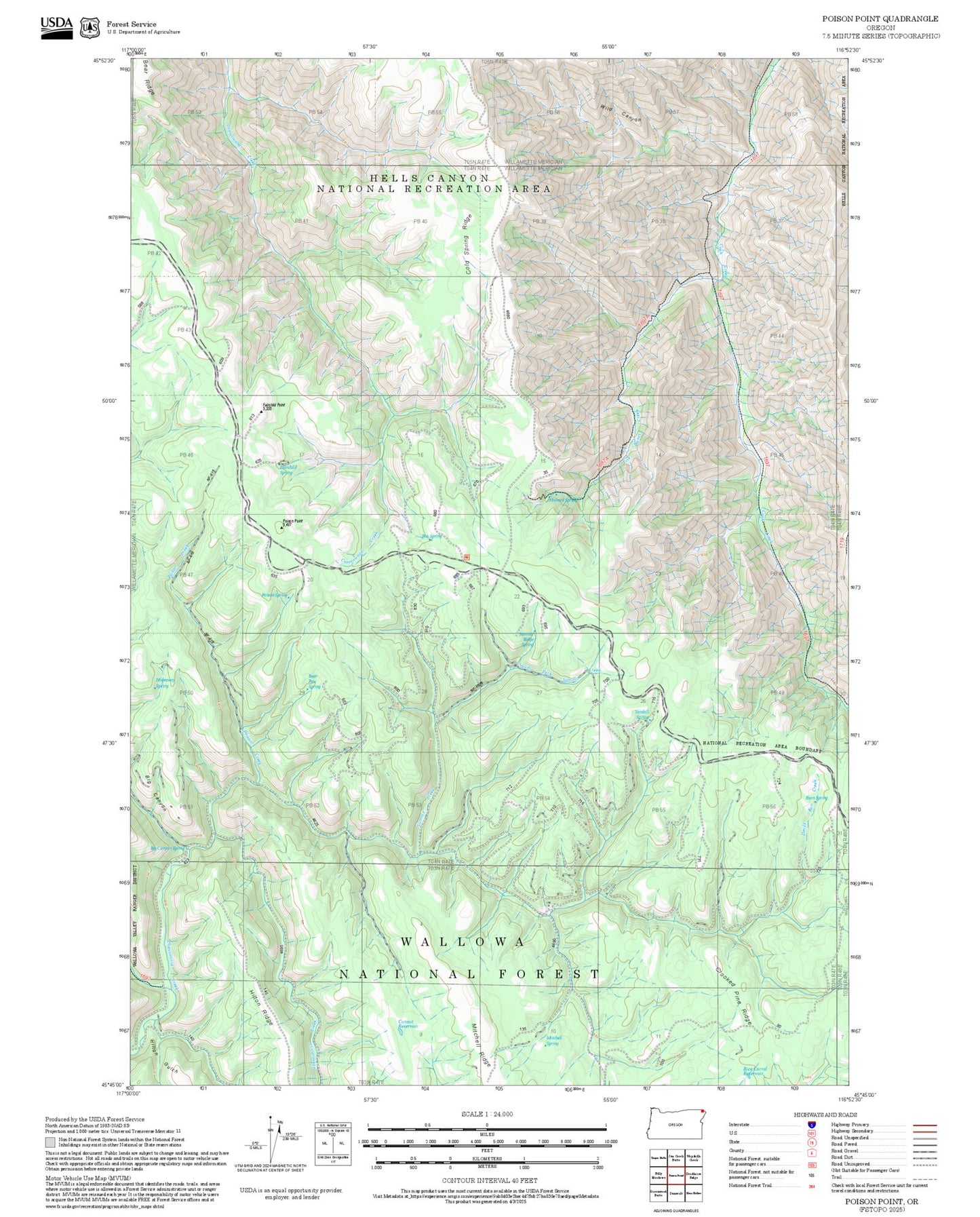 2025 Forest Service Topo Map of Poison Point Oregon