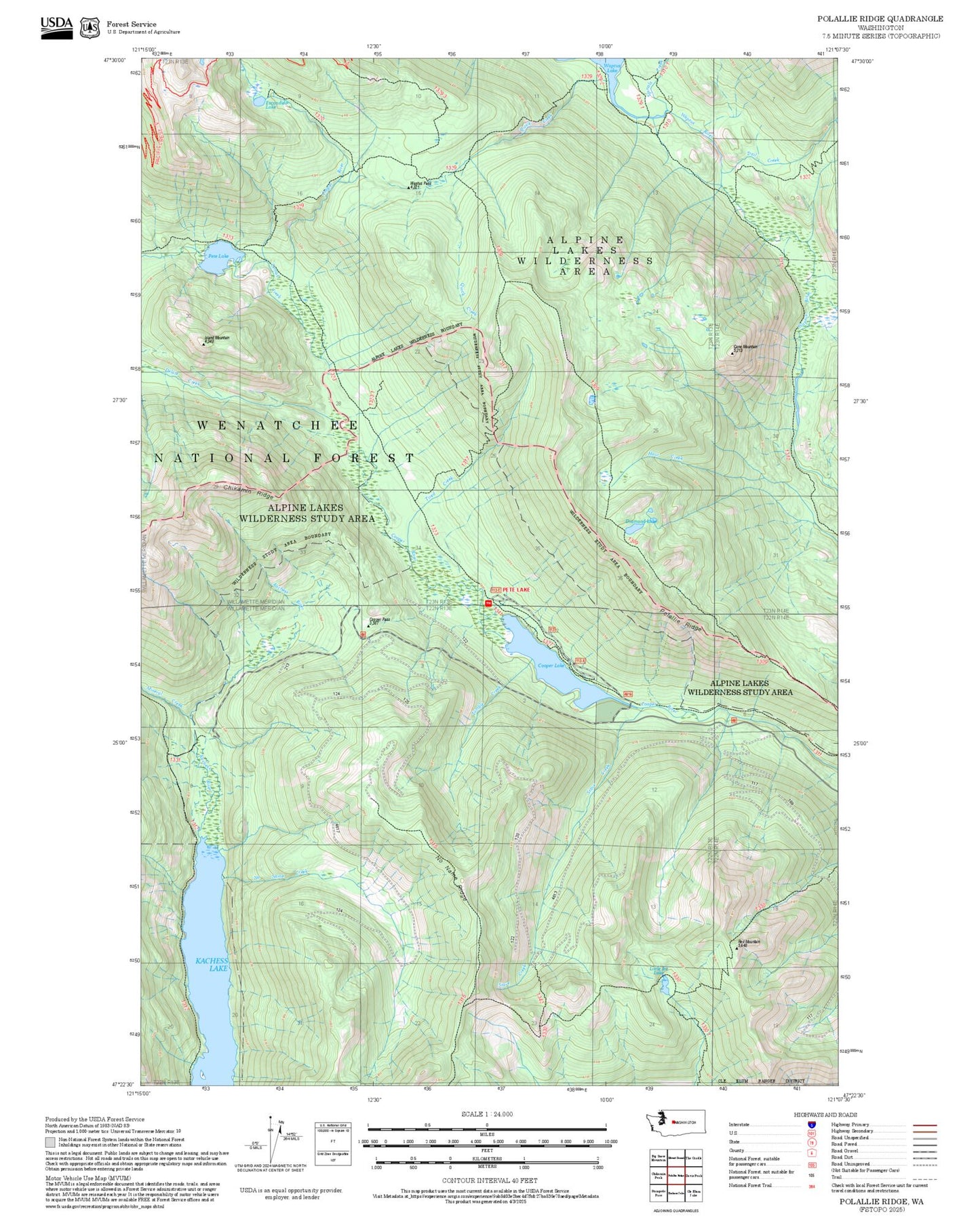 2025 Forest Service Topo Map of Polallie Ridge Washington