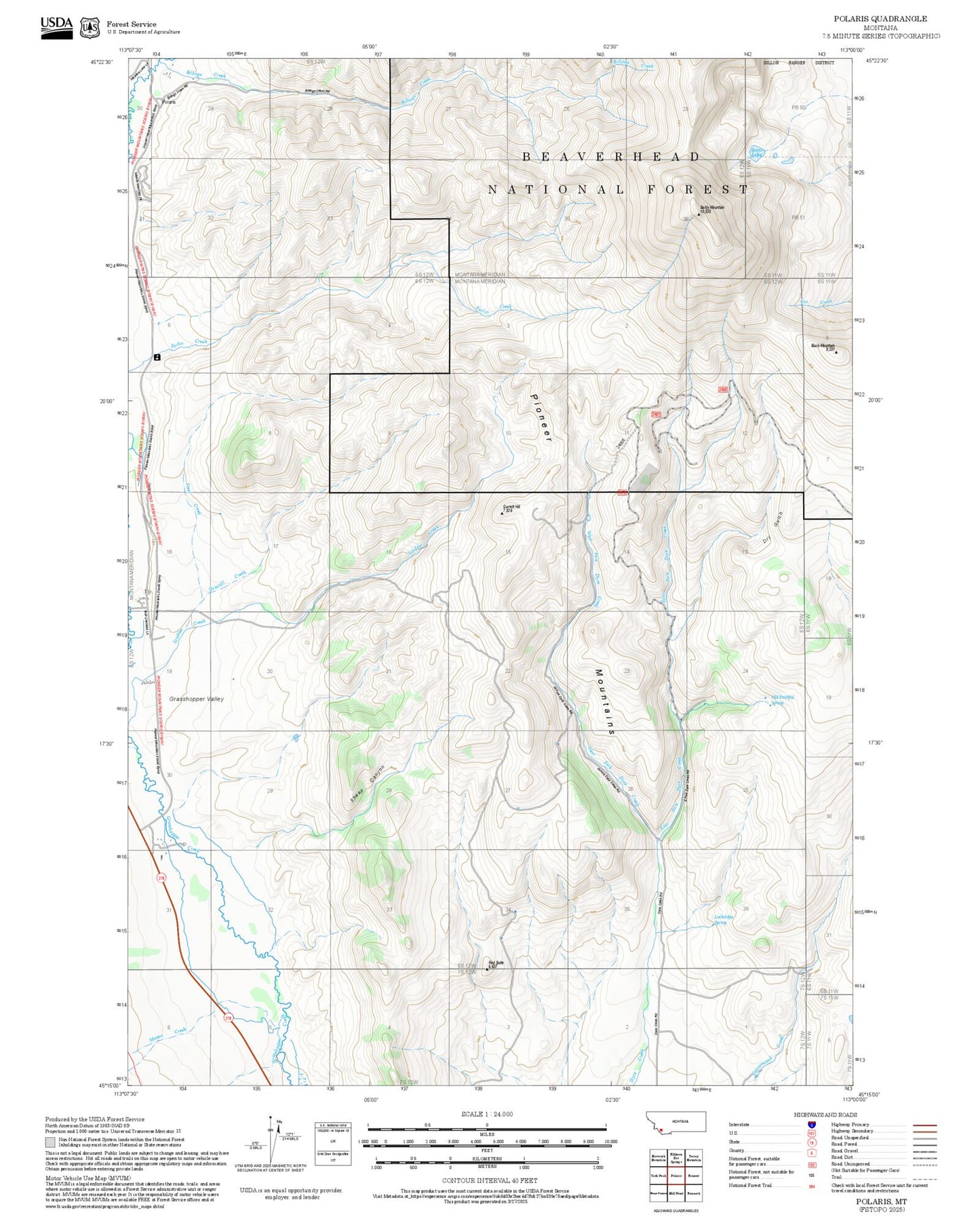 2025 Forest Service Topo Map of Polaris Montana