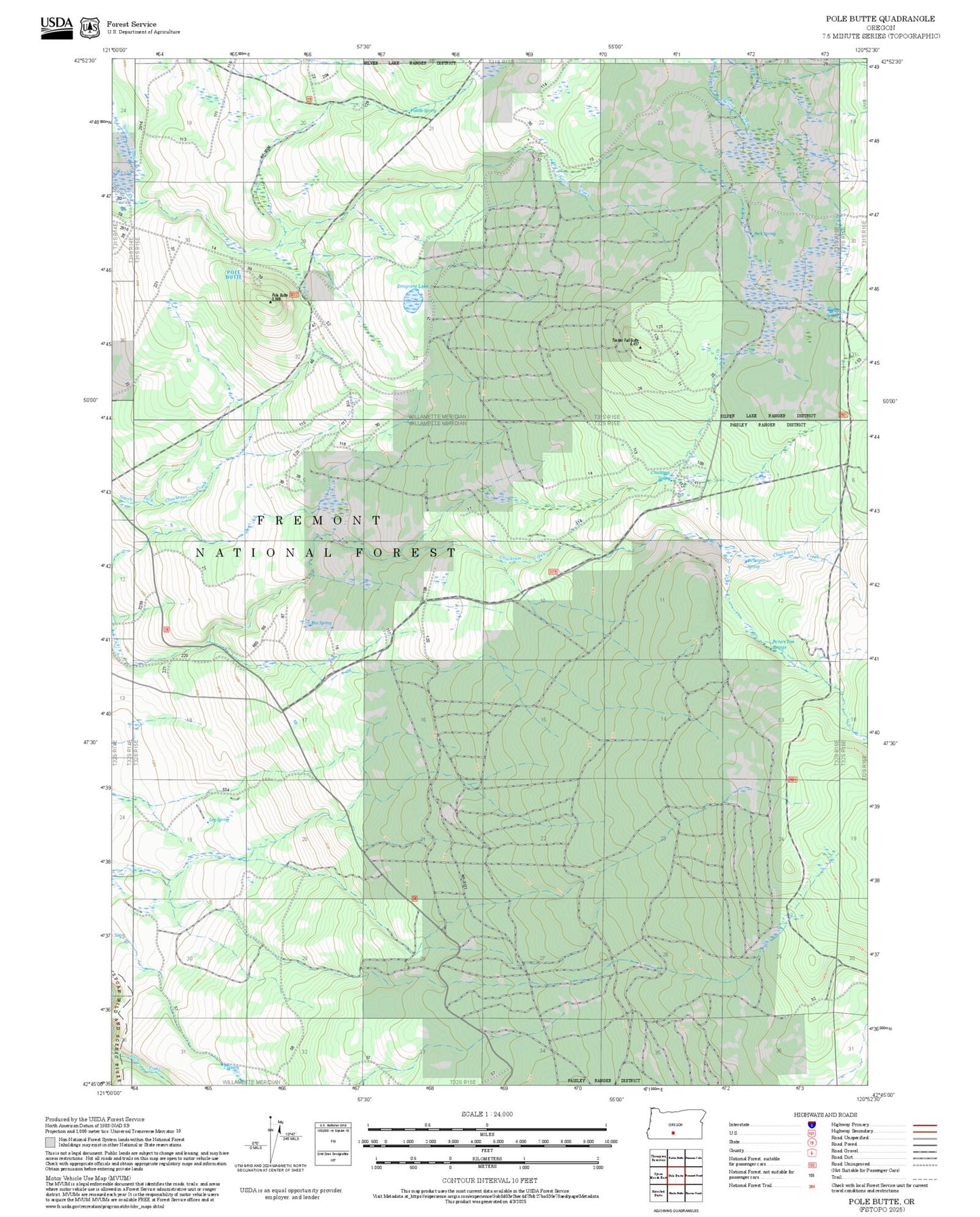 2025 Forest Service Topo Map of Pole Butte Oregon